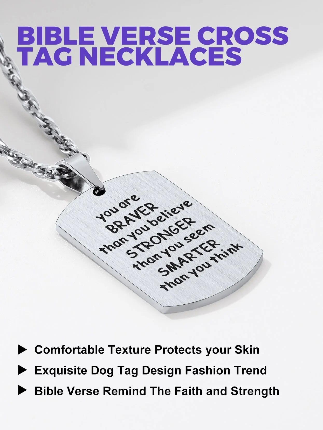 Cross Necklace for Men Stainless Steel Dog Tag Bible Verse Pendant Chain Christmas Jewelry Gifts for Son