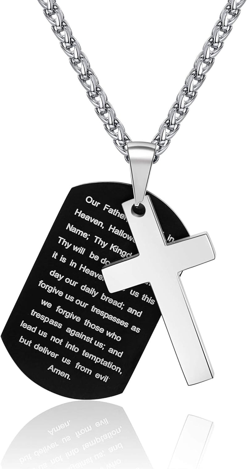 Dog Tag Cross Necklace Gifts for Men Boys, Stainless Steel Bible Verse Pendant Chain Necklace Military Christian Religious Christmas Stocking Stuffers Jewelry Gifts for Him Teens Kids Male