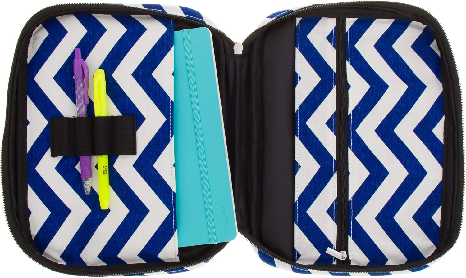 Premium Canvas Compact Bible Cover with Carrying Handle, Book Protector with Pockets Colorful Chevron Bible Case with Zipper and Pen Holder for Women, Girls, Ladies (Navy Chevron)