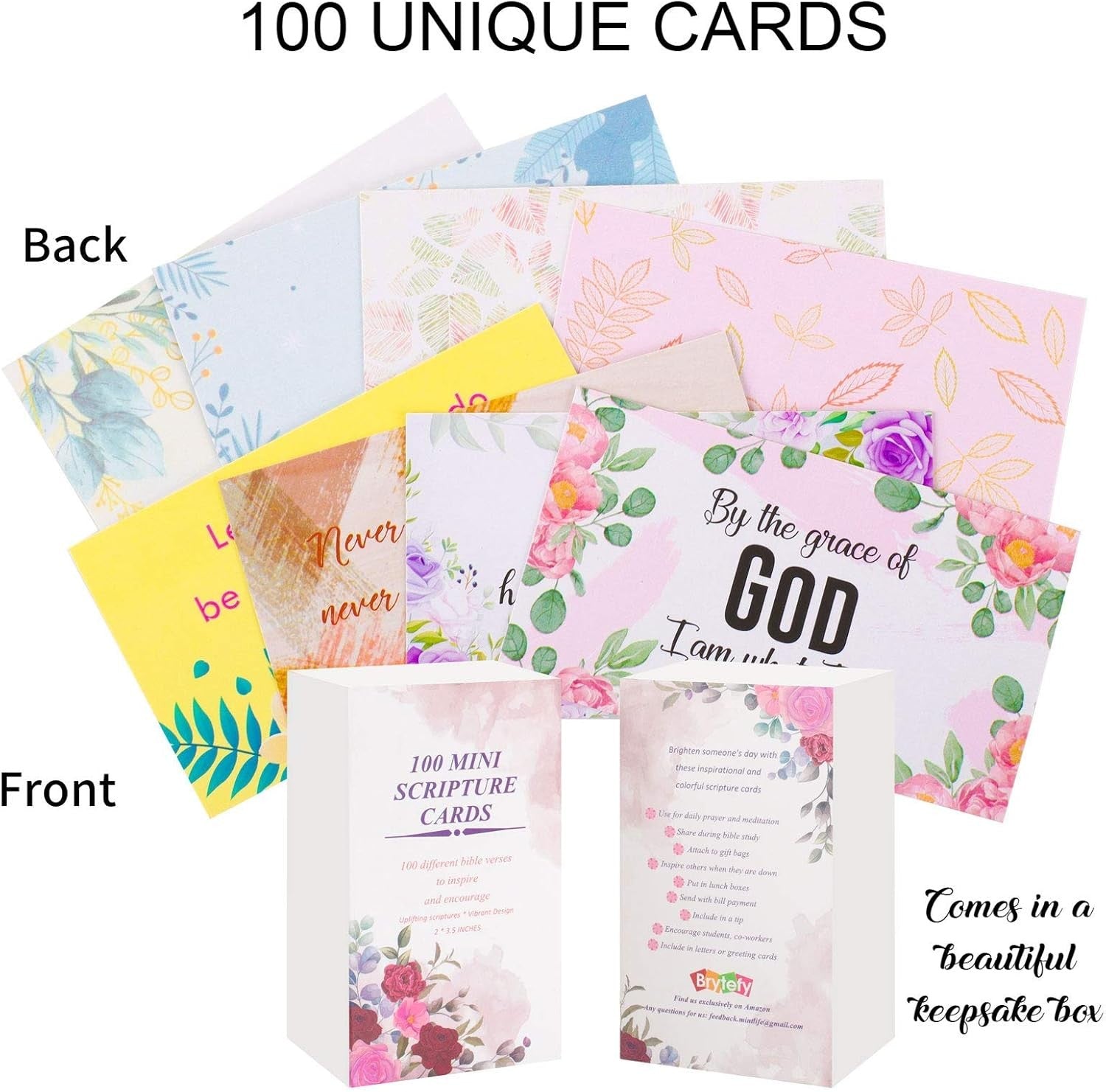 BRYTEFY 100 Prayer Cards for Women with Assorted Bible Verses, Mini Floral