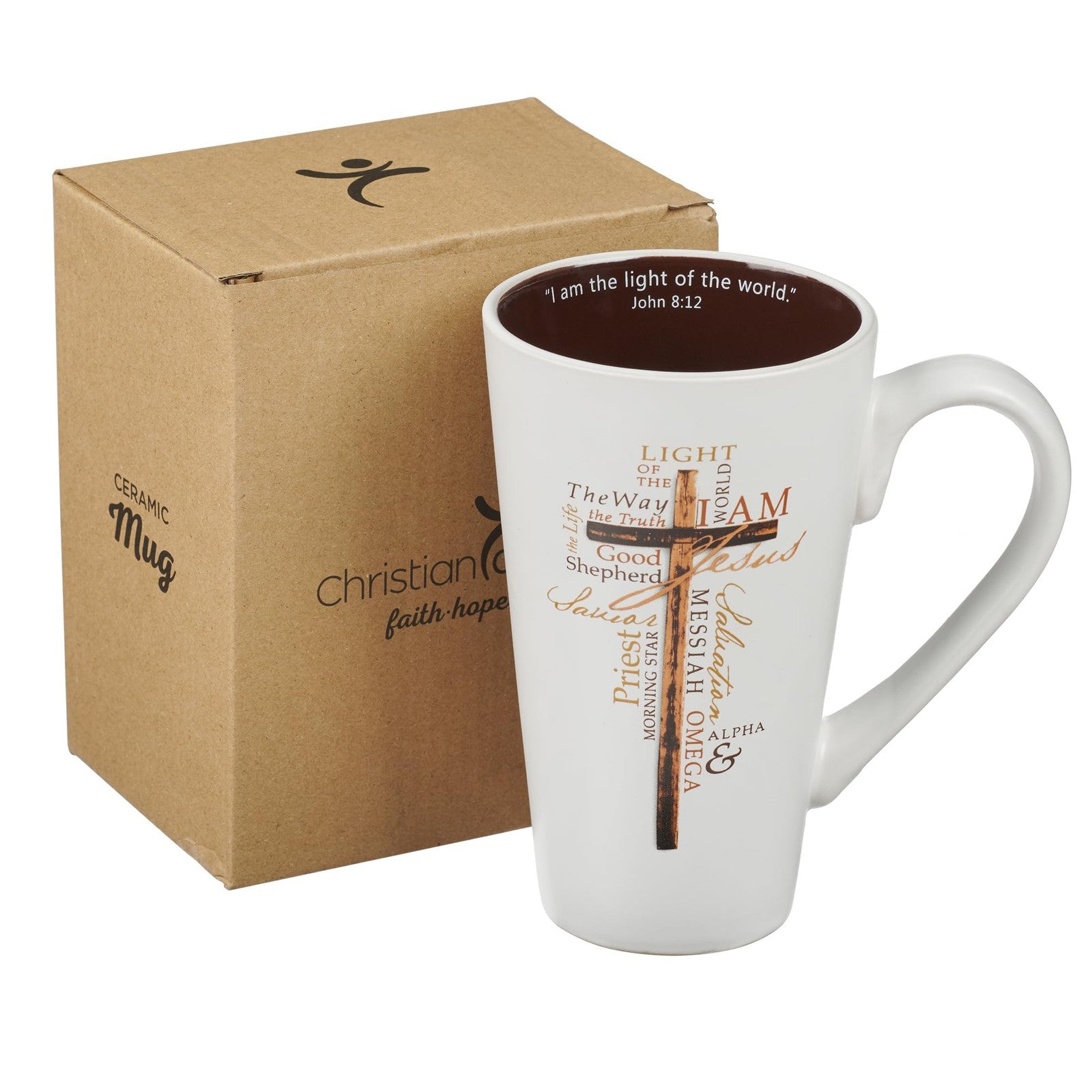 Christian Art Gifts Tall Stoneware Coffee/Tea Mug | Light of the World John 8:12