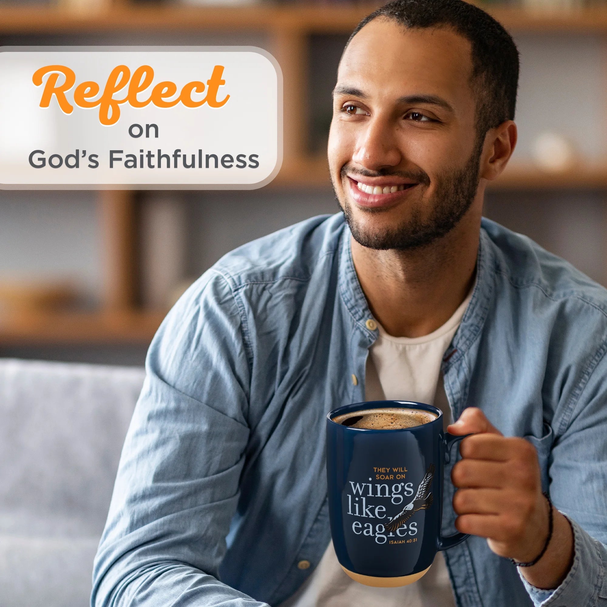 Coffee Mug Soar on Wings like Eagles Isaiah 40:31 Scripture, 15 Oz, Navy Blue