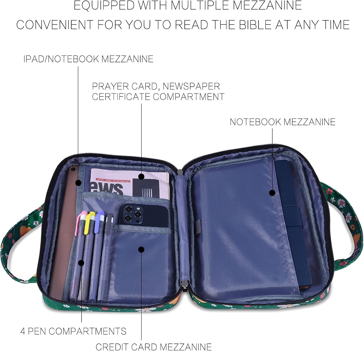 Bible Covers for Women, Second-Generation Bible Case with Long Handle and Multilayer Storage, Easy to Carrying of Bible Cover, Christian Gifts for Women and Kids, Church Bible Bag for Bible Study