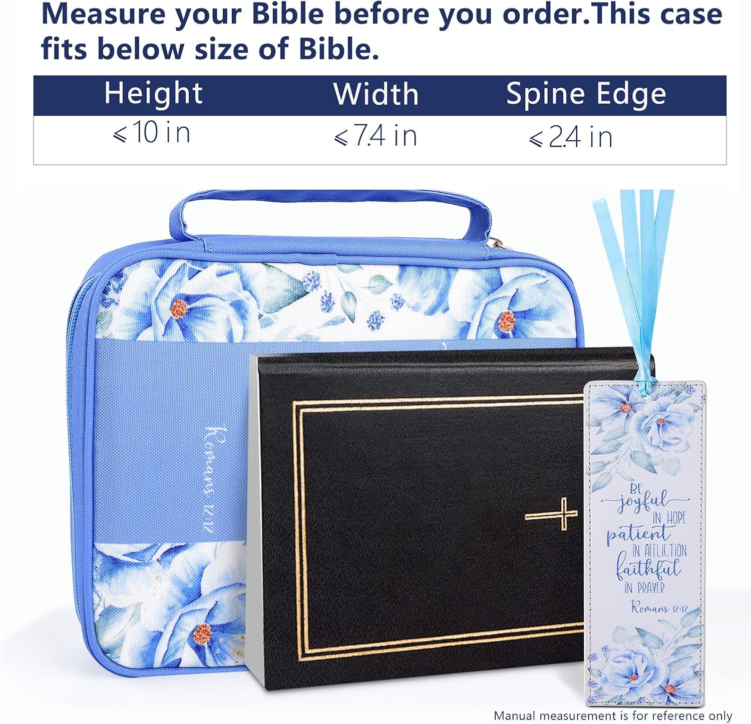 Bible Cover, Carrying Book Case Church Bag Bible Protective with Handle & Front Pocket, Perfect Gift for Mother Kids Girls Women 10X7.5X2.4In (Winter Floral), Medium