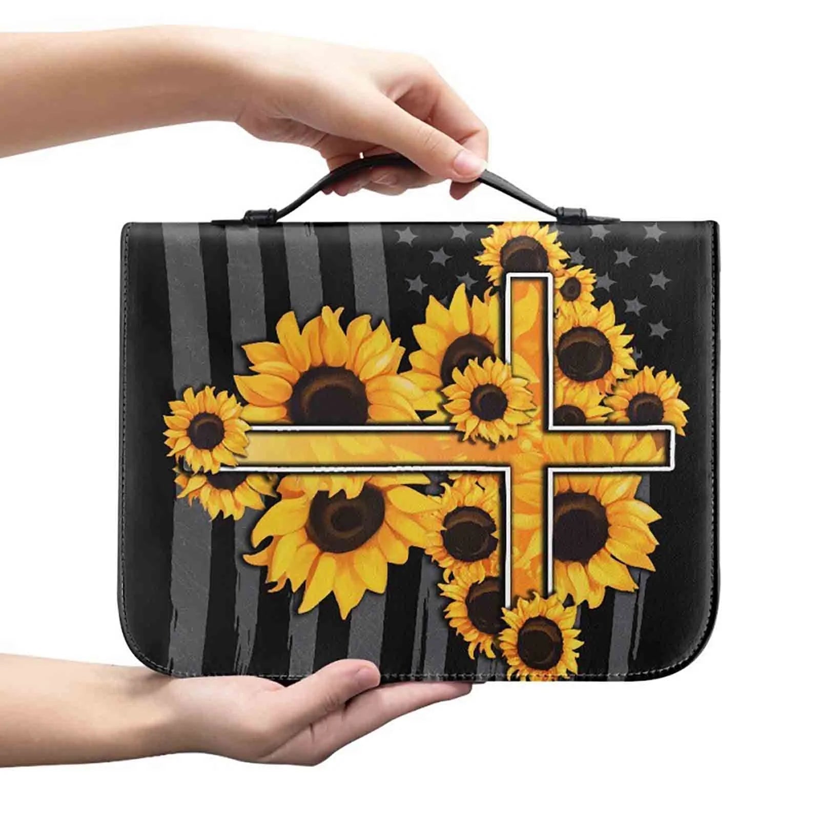 Floral Cross Bible Covers for Women, Christian Bible Book Carrying Bag Scripture Case Church Bag, Bible Protective with Handle Pockets Zippered Pocket