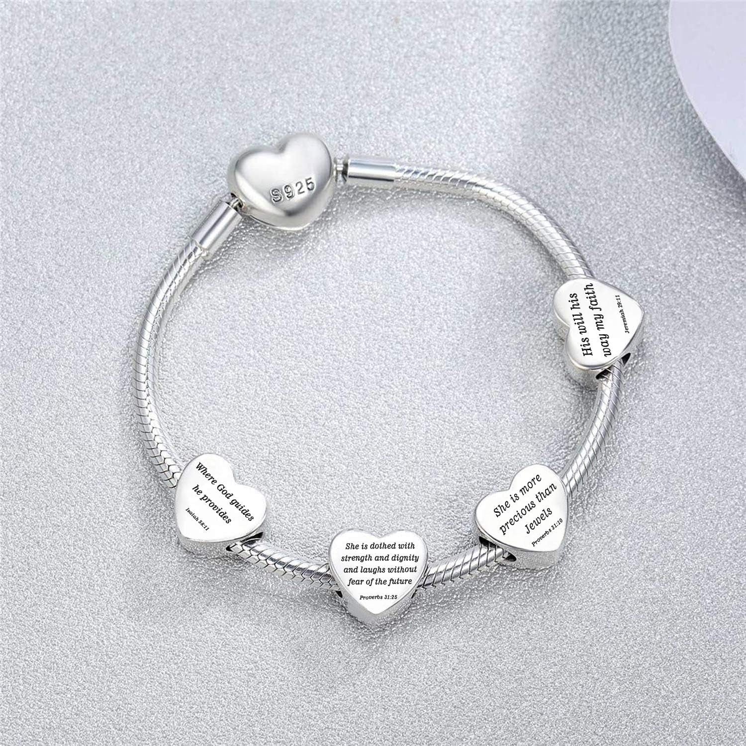 Heart Charm Fit Pandora Charms Bracelet Christian Bible Verse Charm Prayer Faith Religious Charms Gifts for Women