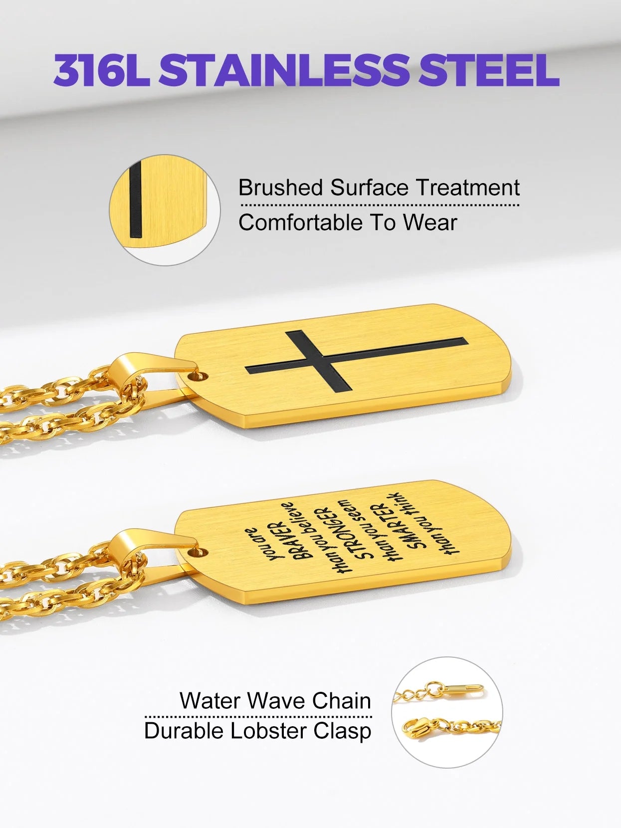 Cross Necklace for Men Stainless Steel Dog Tag Bible Verse Gold Plated Pendant Chain Christmas Jewelry Gifts for Son