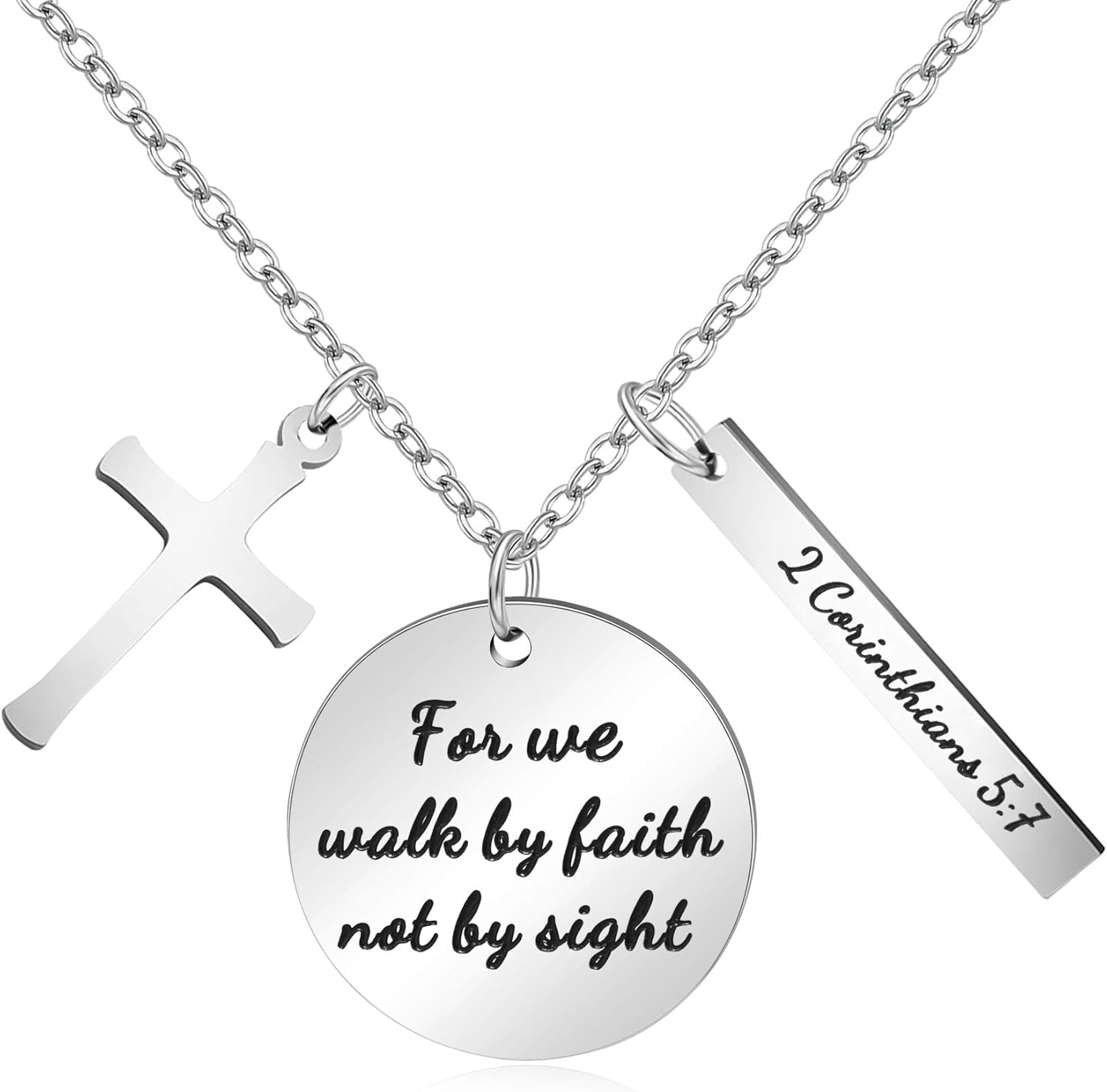 God Necklace Christian Religious Bible Verse Scripture Inspirational Prayer Necklaces Engraved for We Walk by Faith, Not by Sight -2 Corinthians 5:7