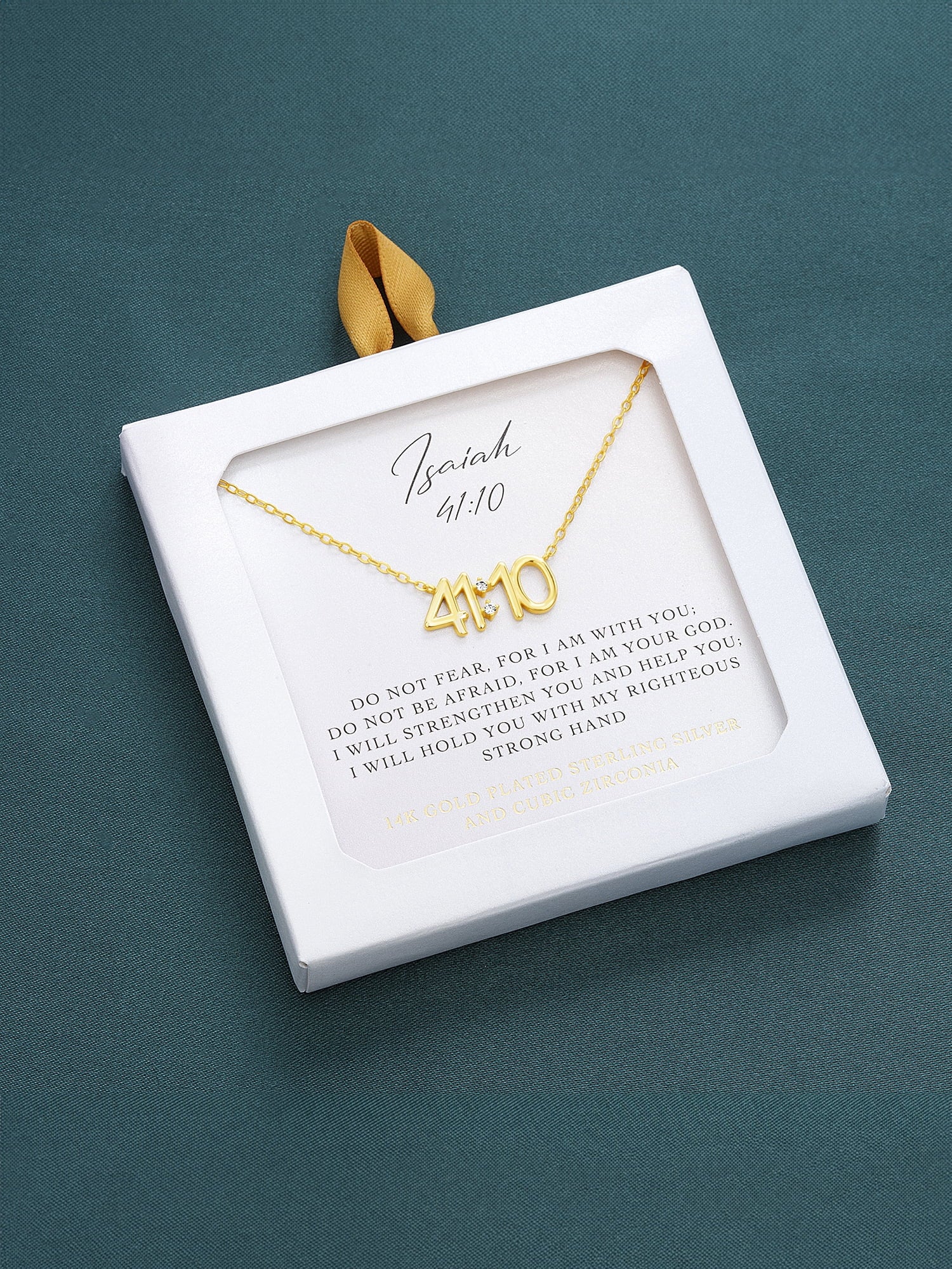 Sterling Silver 14K Gold-Plated Bible Verse Isaiah 41:10 16"+2" Necklace