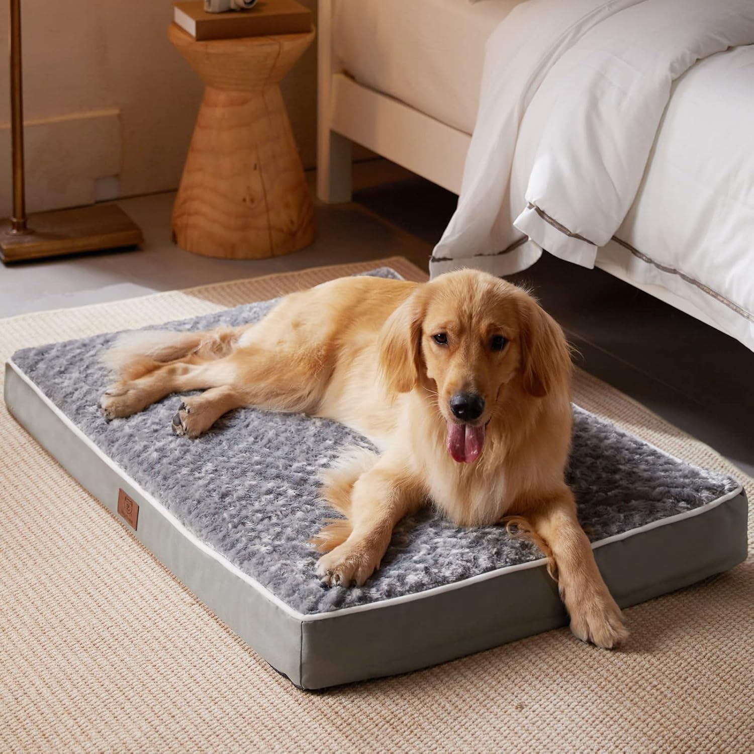 Orthopedic Large Dog Bed, Extra Large Waterproof Dog Bed with Removable Washable Cover & Anti-Slip Bottom,Egg Crate Foam Pet Bed Mat,Soft Rose Plush Pet Crate Mat