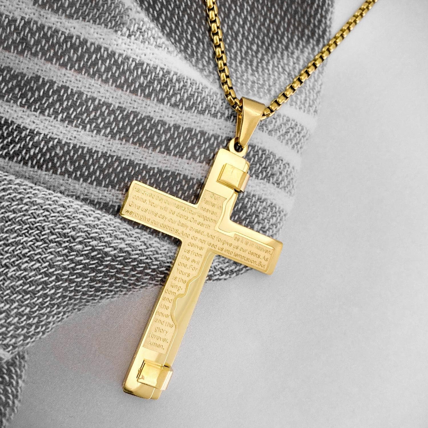 Lord'S Prayer Stainless Steel Cross Pendant Necklace Religion Cross Chain Inspirational Gift for Men&Women