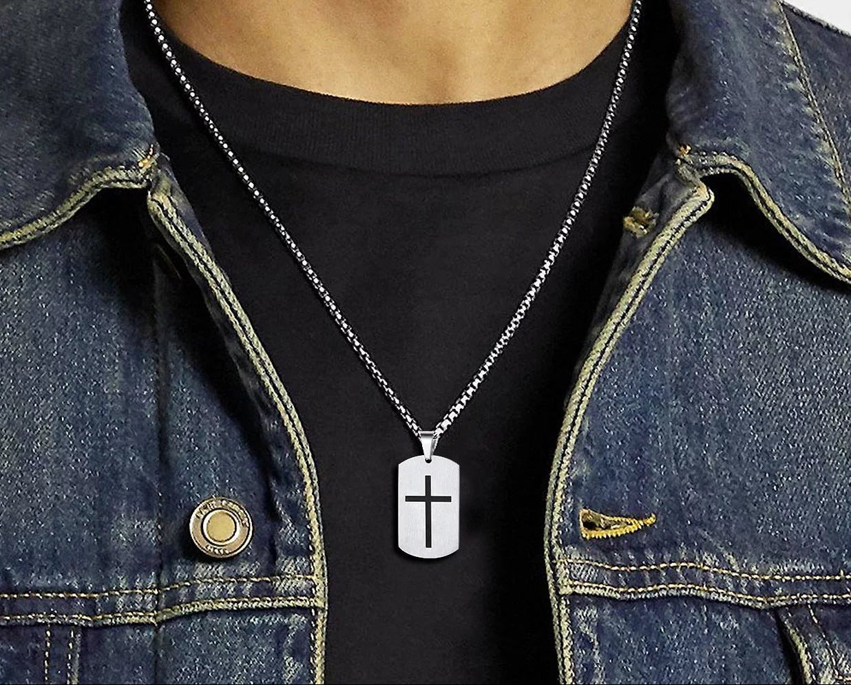 Cross Necklace for Men Stainless Steel Dog Tag Bible Verse Pendant Chain Christmas Jewelry Gifts for Son