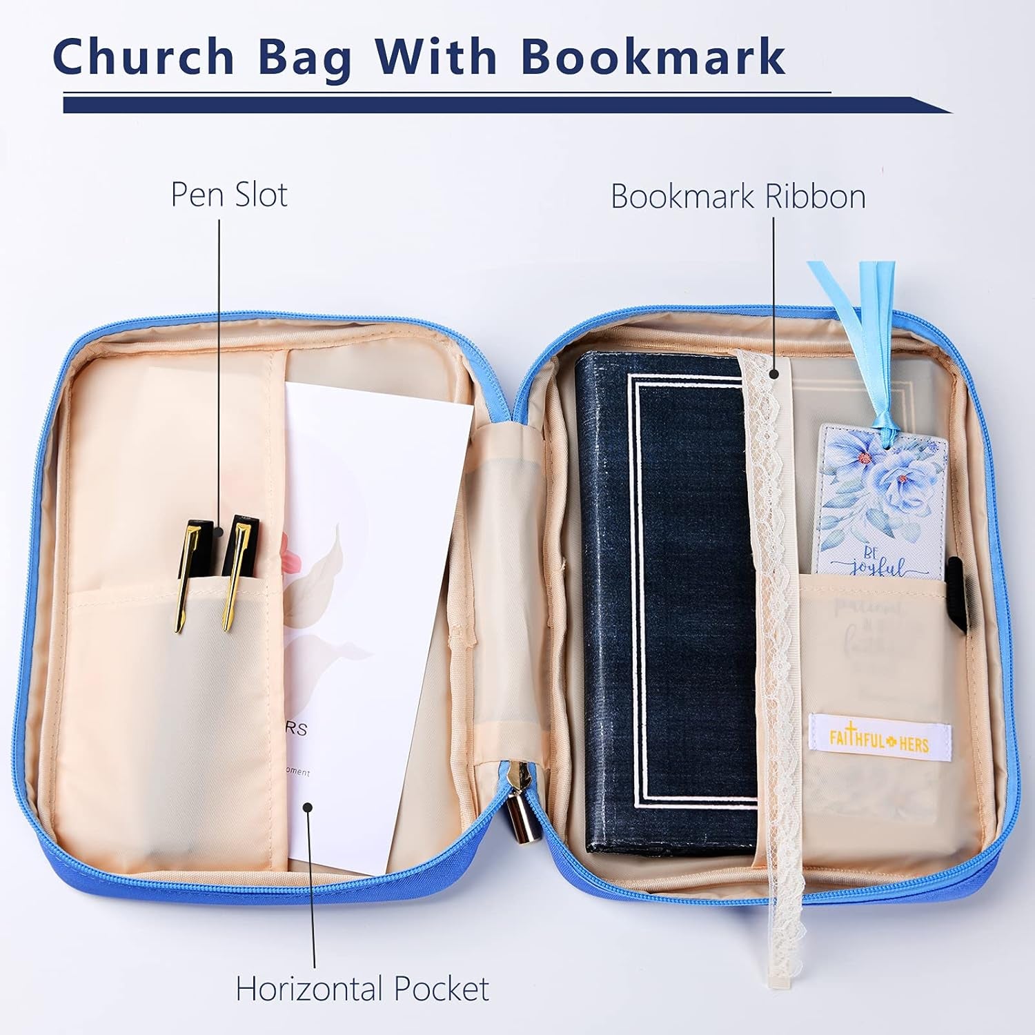 Bible Cover, Carrying Book Case Church Bag Bible Protective with Handle & Front Pocket, Perfect Gift for Mother Kids Girls Women 10X7.5X2.4In (Winter Floral), Medium