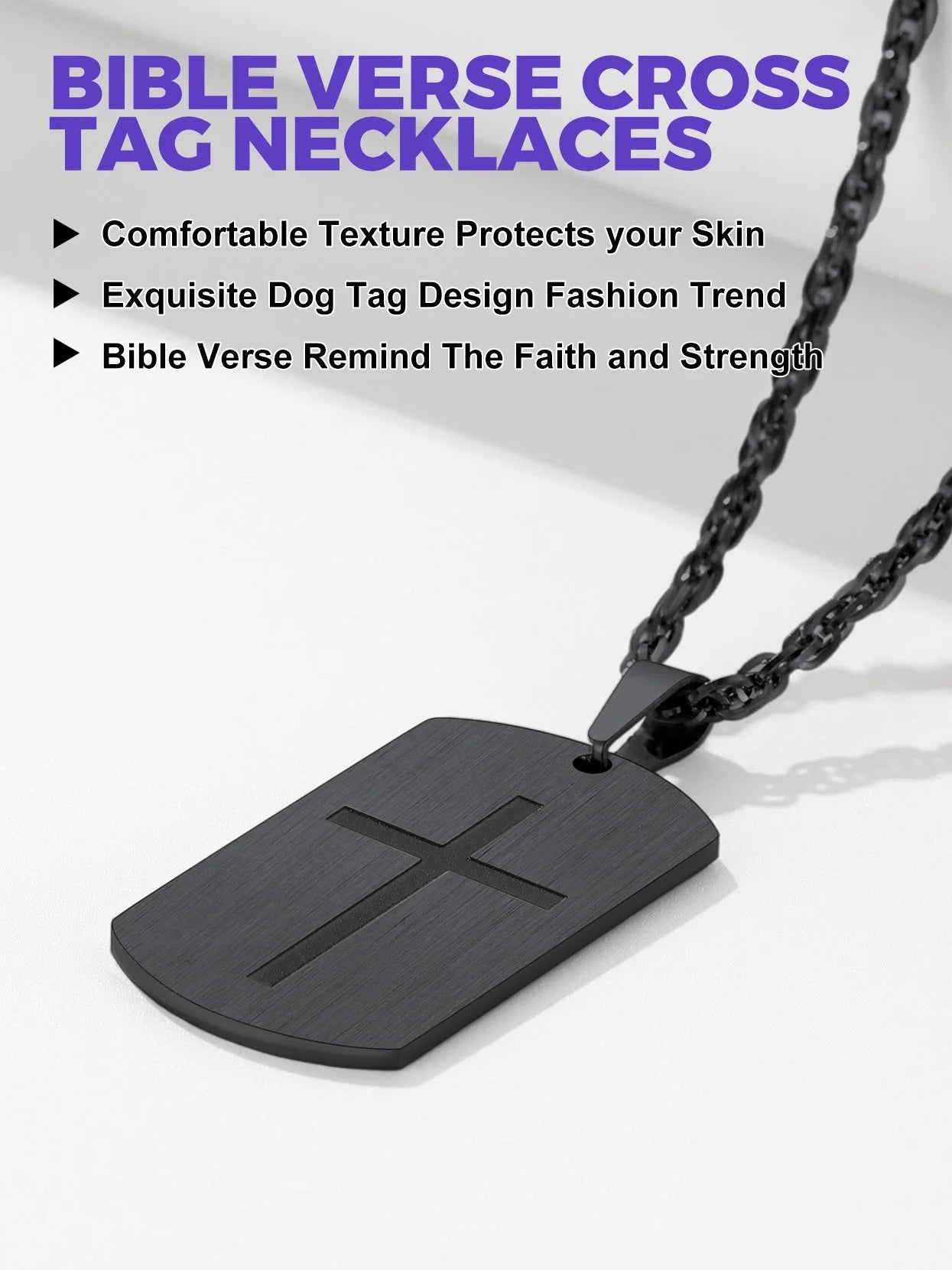 Cross Necklace for Men Stainless Steel Dog Tag Bible Verse Black Pendant Chain Christmas Jewelry Gifts for Son