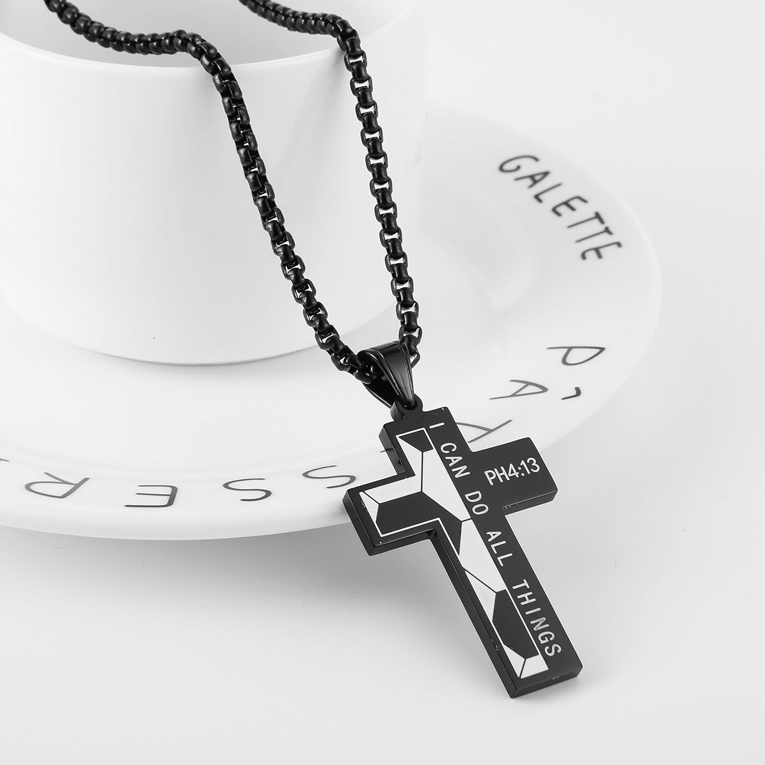 Stainless Steel Soccer Cross Necklace for Bible Necklace for Men PH 4:13 I CAN DO All THINGS