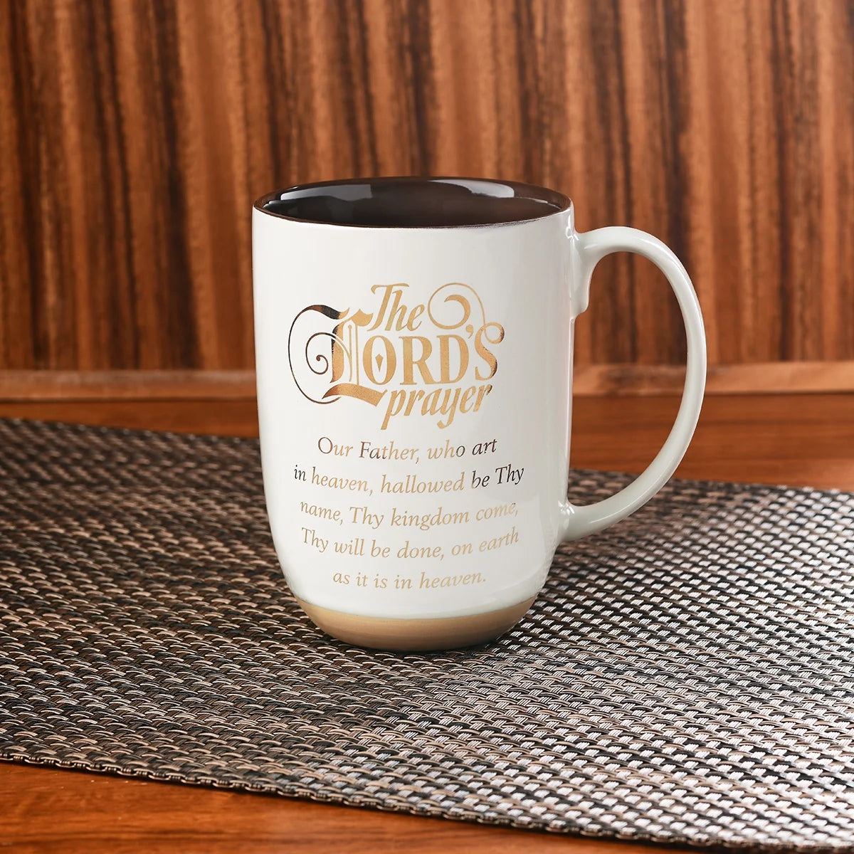 Large Ceramic Coffee & Tea Scripture Mug for Men & Women: the Lord'S Prayer - Non-Toxic/Lead-Free Inspirational Religious Novelty Clay Base Cup W/Gold Accents, White/Brown, 15 Oz.