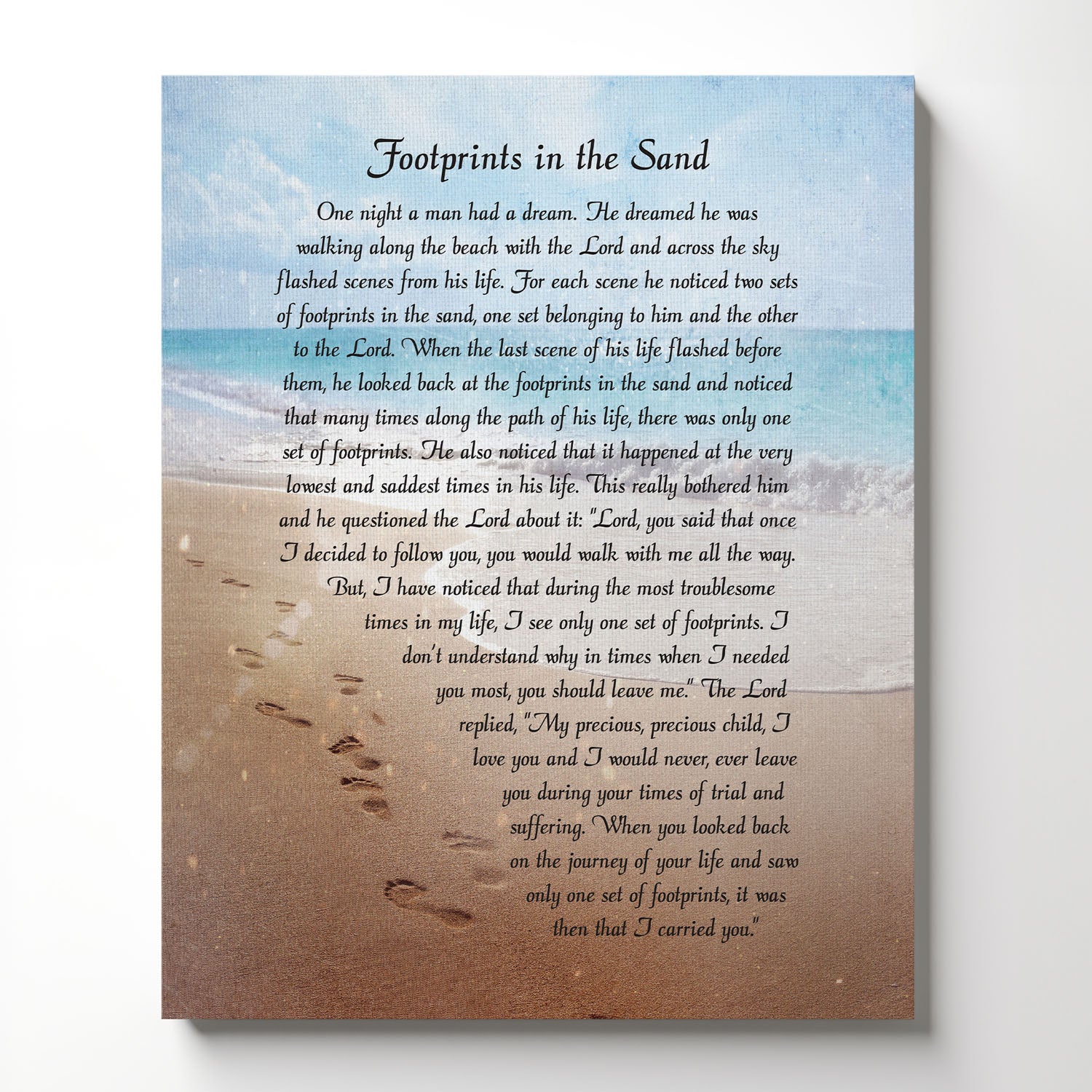Footprints in the Sand Inspirational Wall Art, Beach Decor, Christian Gifts for Women and Men, Christian Wall Decor, Get Well Soon, Encouraging Scripture Wall Art, Sympathy Gift , 16X20
