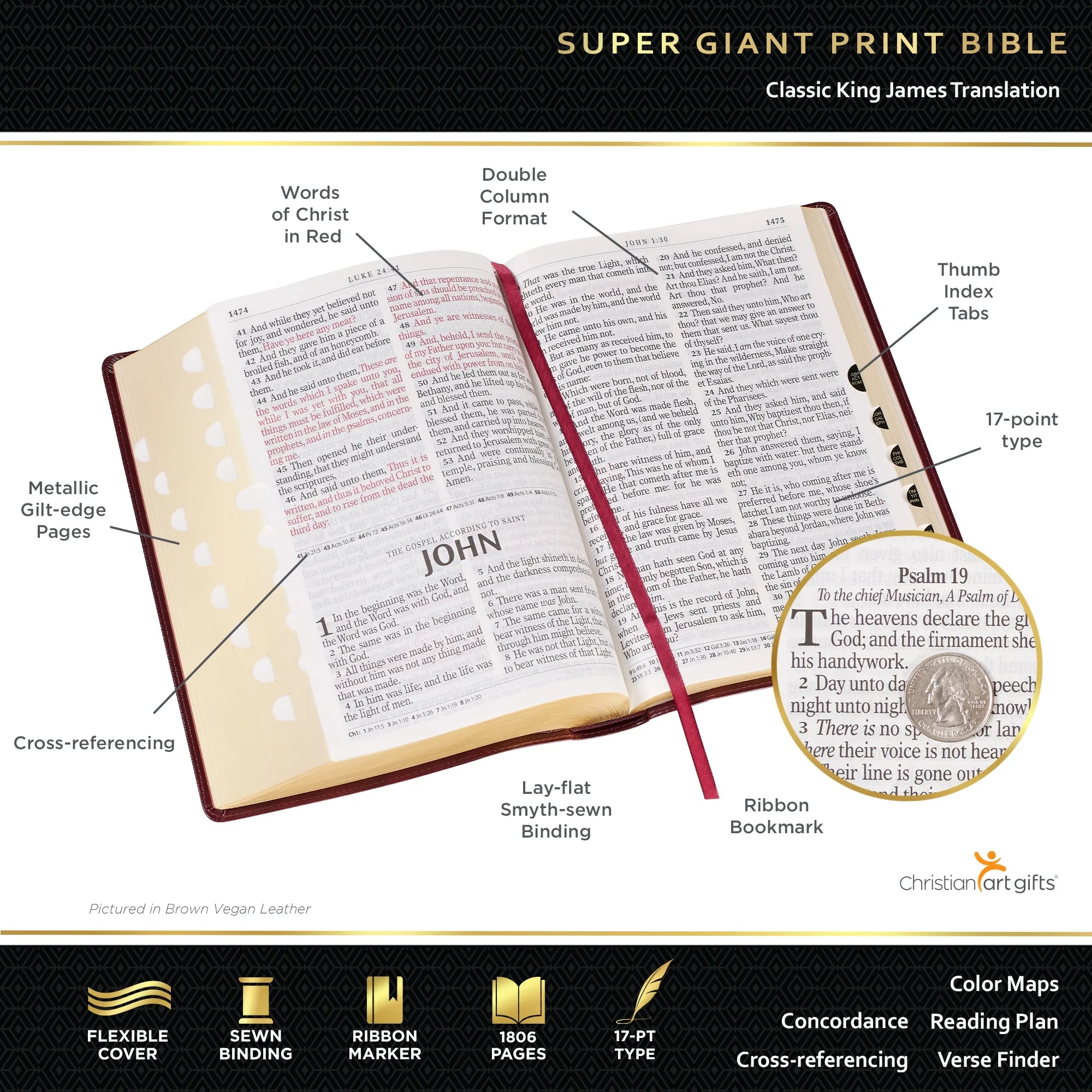 KJV Holy Bible, Super Giant Print Faux Leather Red Letter Edition - Thumb Index & Ribbon Marker, King James Version, Gray/Black