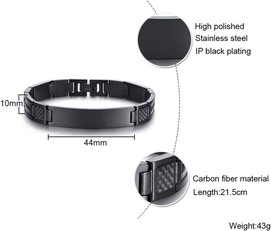 Stainless Steel Religous Scripture Quote Faith Christian Bible Verse Inspirational Cross Carbon Fiber Link Bracelet for Men