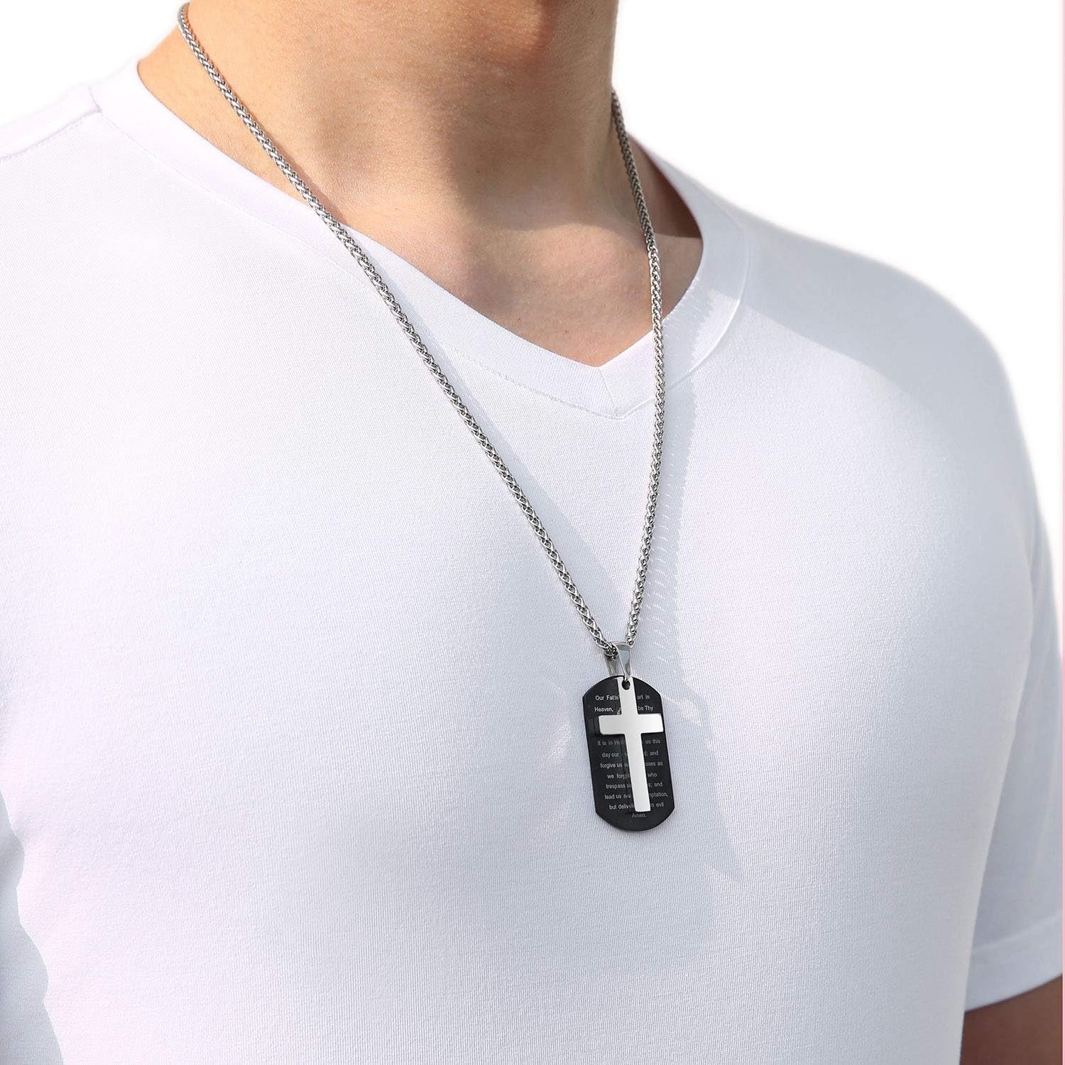 Dog Tag Cross Necklace Gifts for Men Boys, Stainless Steel Bible Verse Pendant Chain Necklace Military Christian Religious Christmas Stocking Stuffers Jewelry Gifts for Him Teens Kids Male