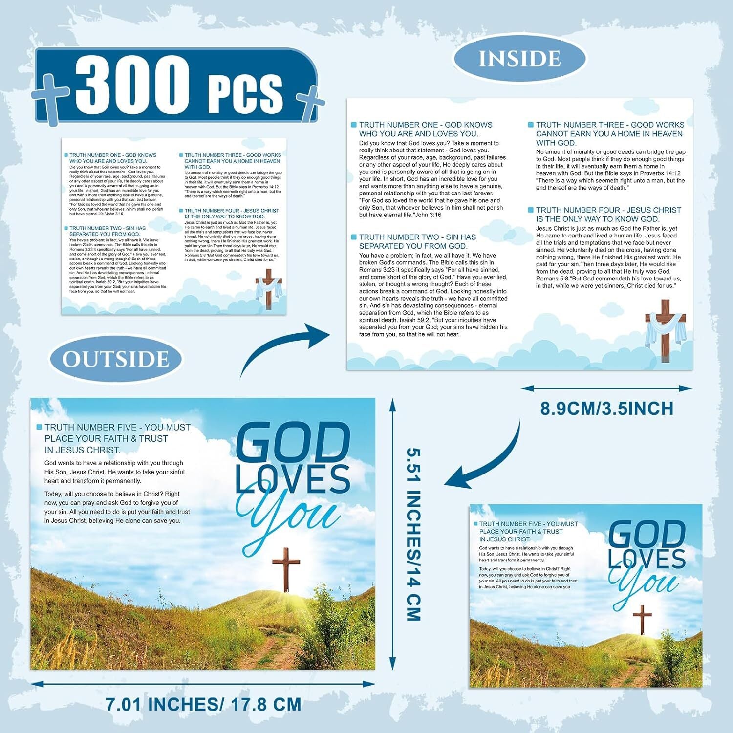 300 Pcs Gospel Tract Card Salvation Plan Cards Bible Tracts Christian