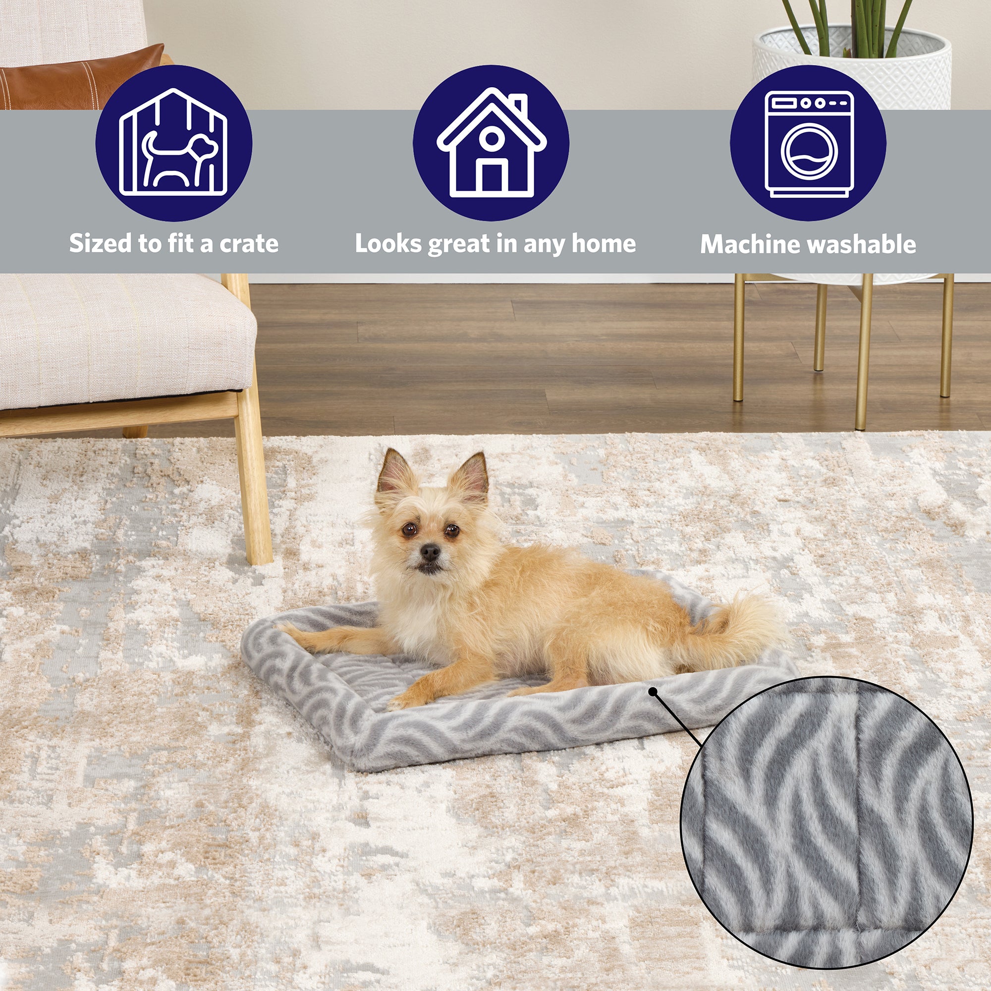 24 Inch Gray Wave Pet Bed for Small Dogs with Slip Resist Bottom