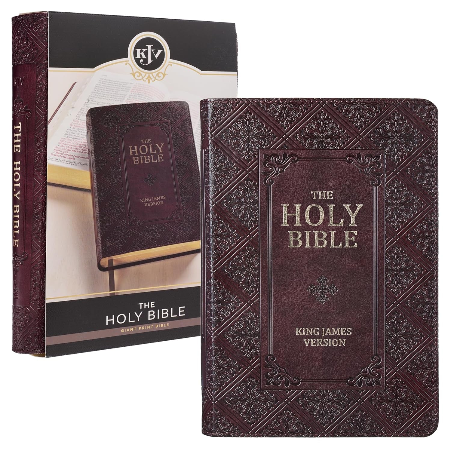 KJV Holy Bible Giant Print - Faux Leather, Red Letter, Thumb Index, Dark Brown
