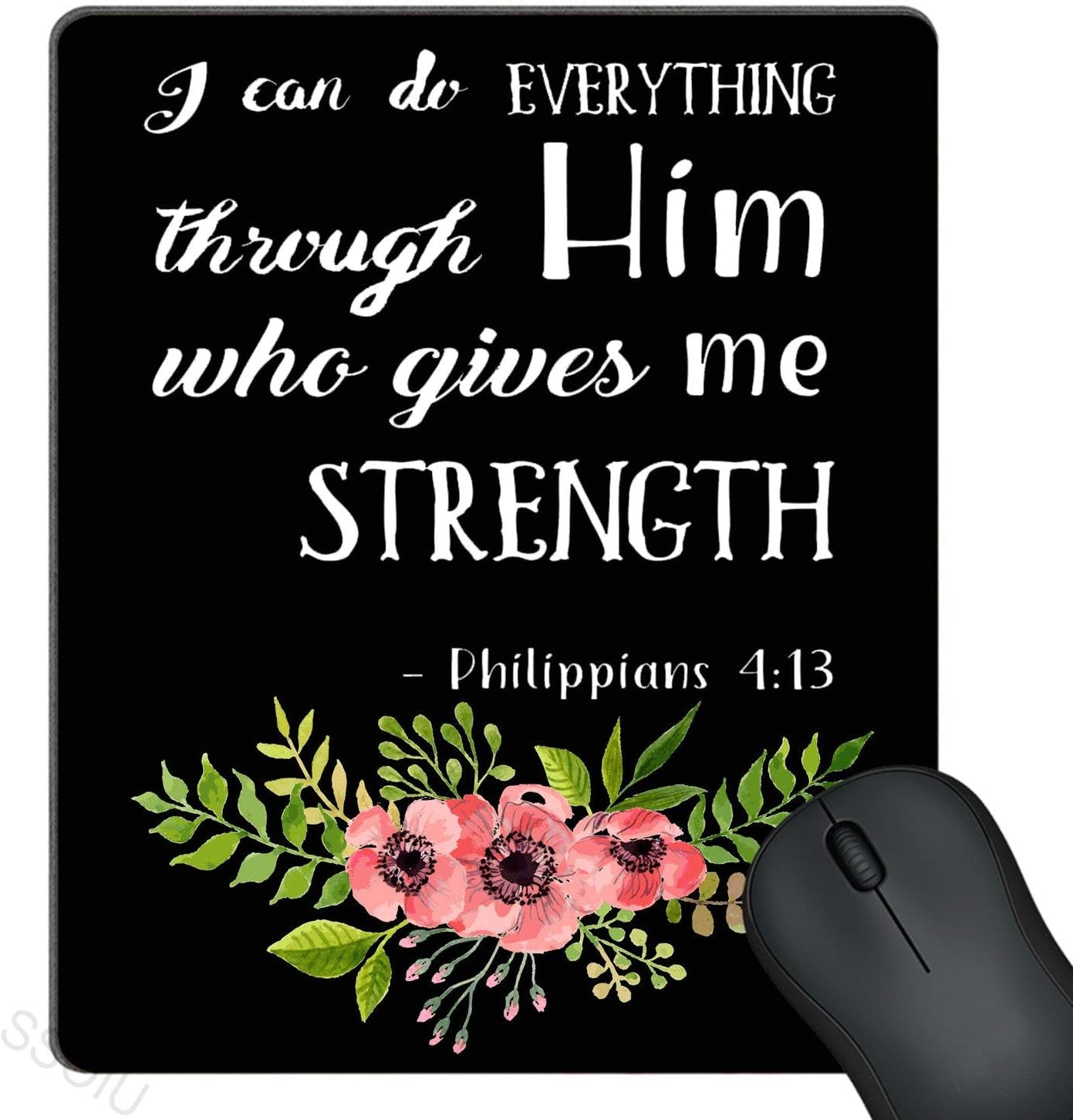 Mouse Pad Pink Watercolor Flowers Art Bible Verse Scripture Quotes Philippians - I Can Do Everything through Him Who Gives Me Strength
