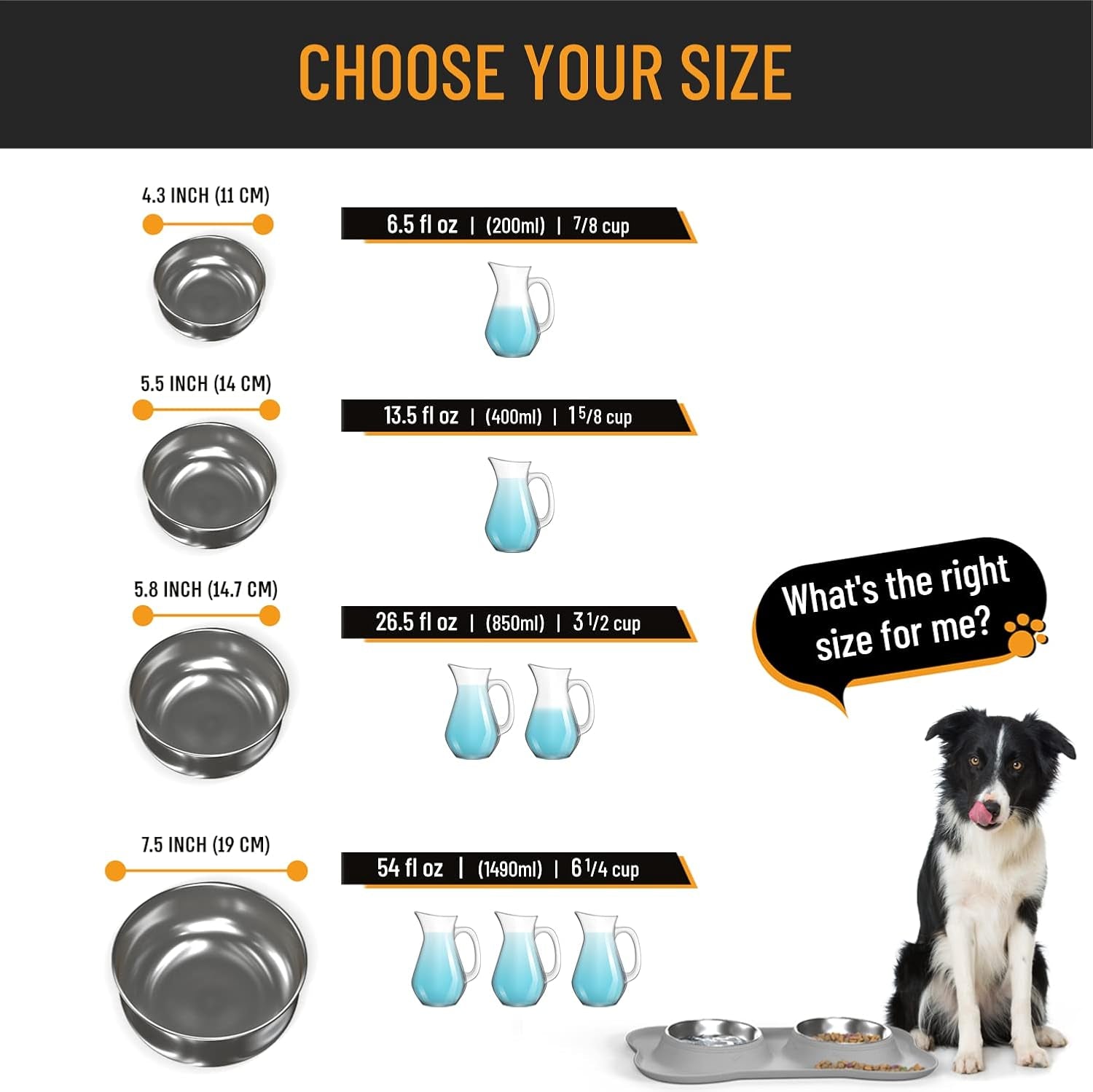 Dog Bowl Set, Stainless Steel No Spill Mess-Proof Food & Water Food Bowls with Skid Resistant Silicone Mat, Dog Bowls Small Size Dog, Medium, & Large, Pet Puppy Bowls & Dishes