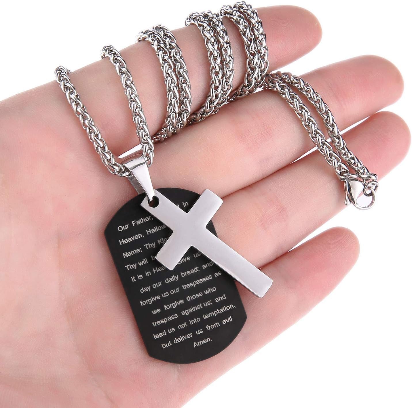 Dog Tag Cross Necklace Gifts for Men Boys, Stainless Steel Bible Verse Pendant Chain Necklace Military Christian Religious Christmas Stocking Stuffers Jewelry Gifts for Him Teens Kids Male
