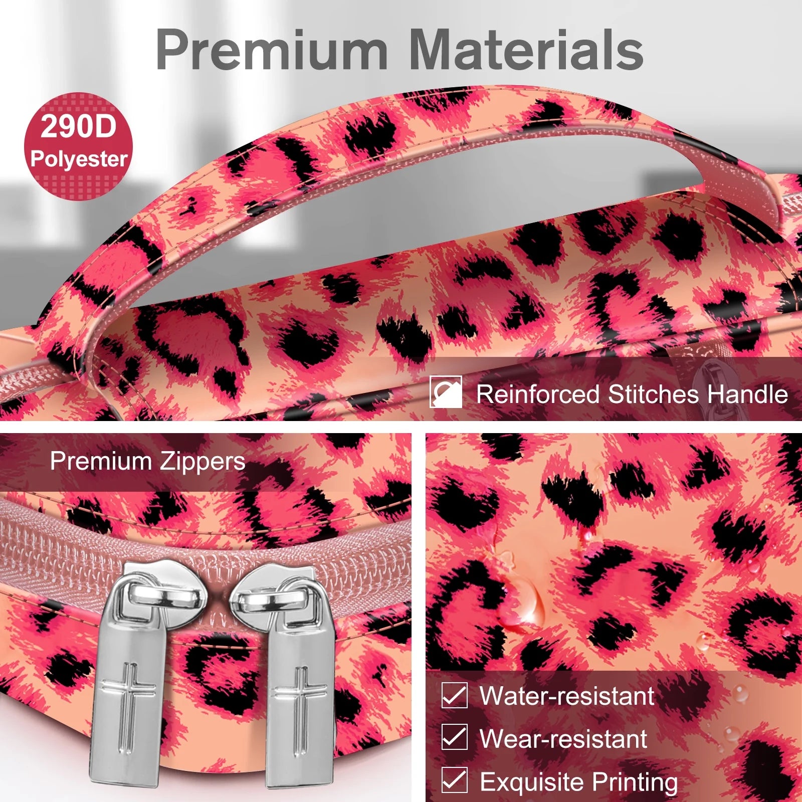 Bible Cover, Carrying Book Case Church Bag Bible Protective with Handle and Zippered Pocket, Perfect Gift for Men Women Father, Pink Leopard