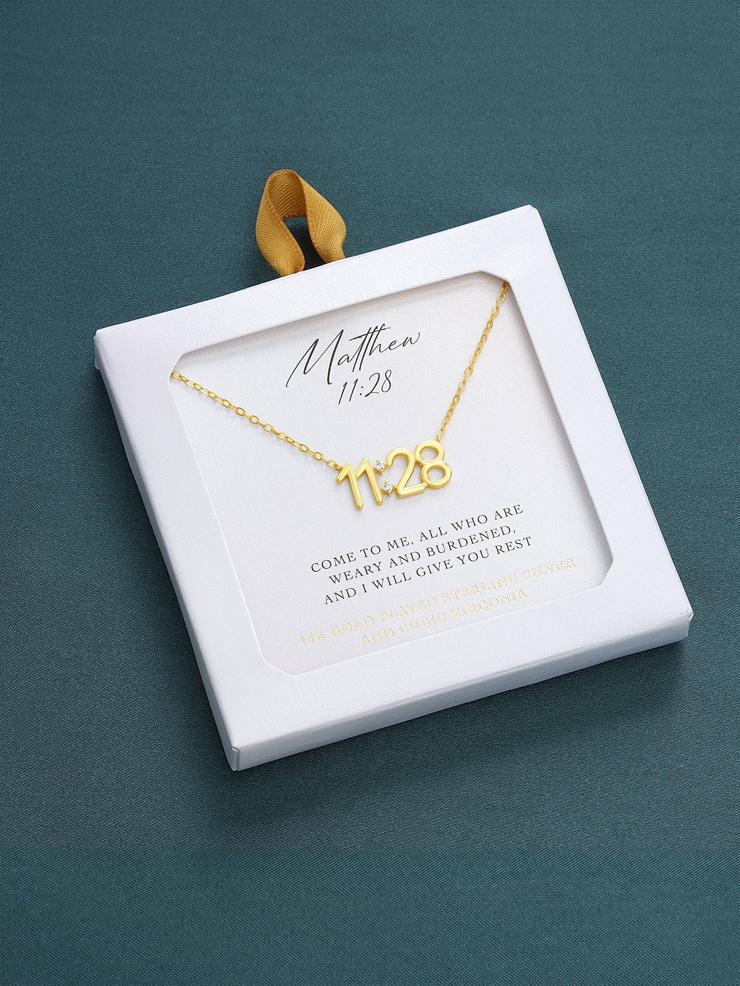 Sterling Silver 14K Gold-Plated Bible Verse Matthew 11:28 16"+2" Necklace