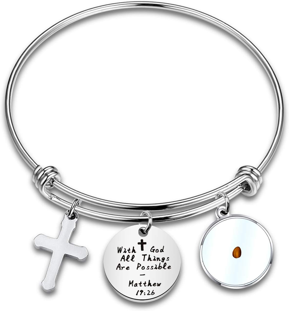 Mustard Seed Bible Verse Bracelet with God All Things Are Possible Religious Faith Jewelry Christian Gifts for Women Girls