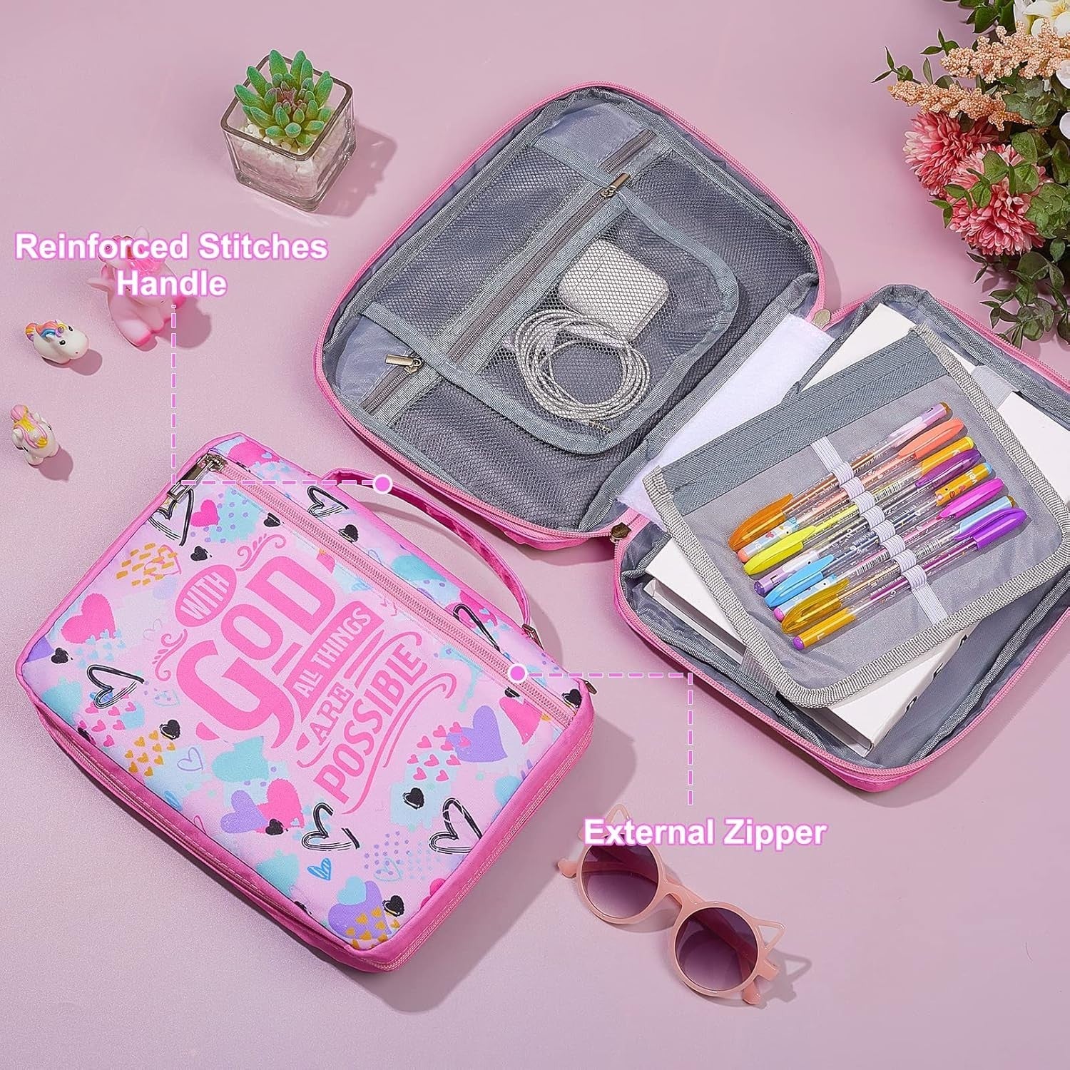 Bible Cover Case for Women Girls Kids Bible Case Large Bible Tote Bag with Handl