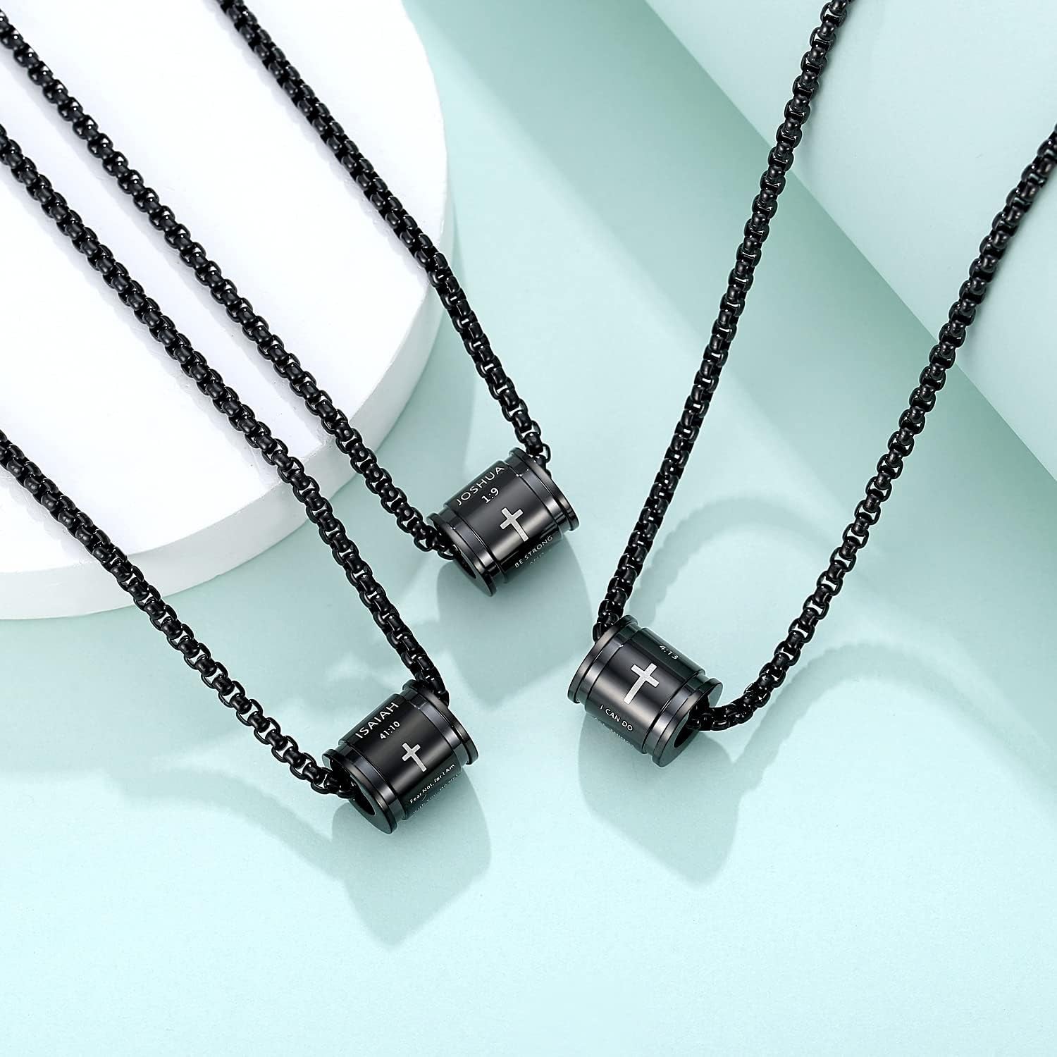 Cross Necklace for Men Stainless Steel Crucifix Lord'S Prayer Pendant Necklace 20 Inch Chain