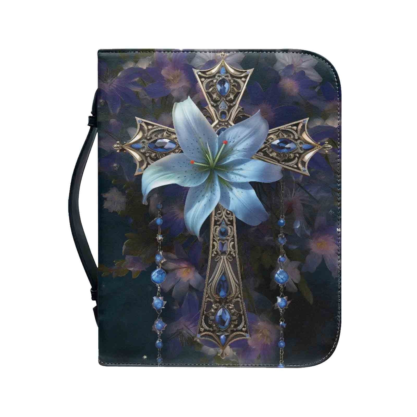 Floral Cross Bible Covers for Women, Christian Bible Book Carrying Bag Scripture Case Church Bag, Bible Protective with Handle Pockets Zippered Pocket