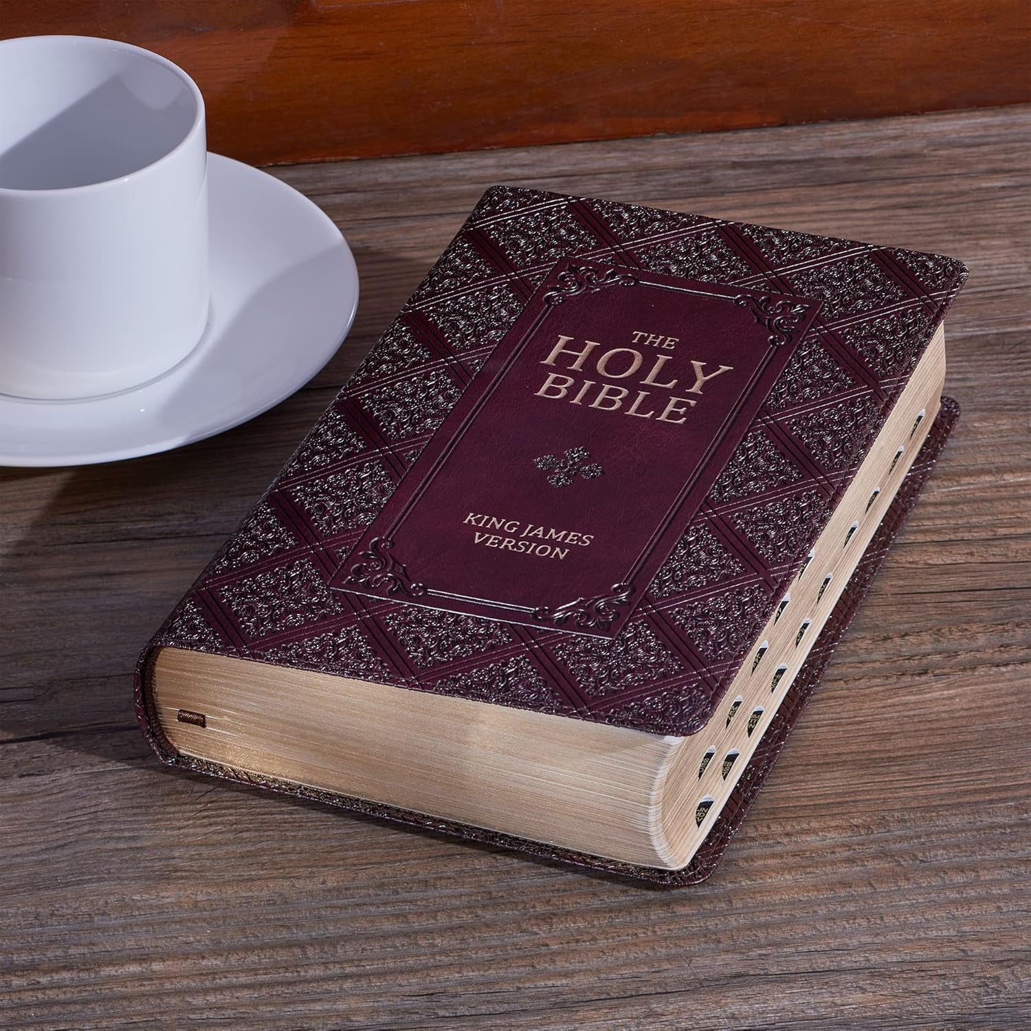 KJV Holy Bible Giant Print - Faux Leather, Red Letter, Thumb Index, Dark Brown
