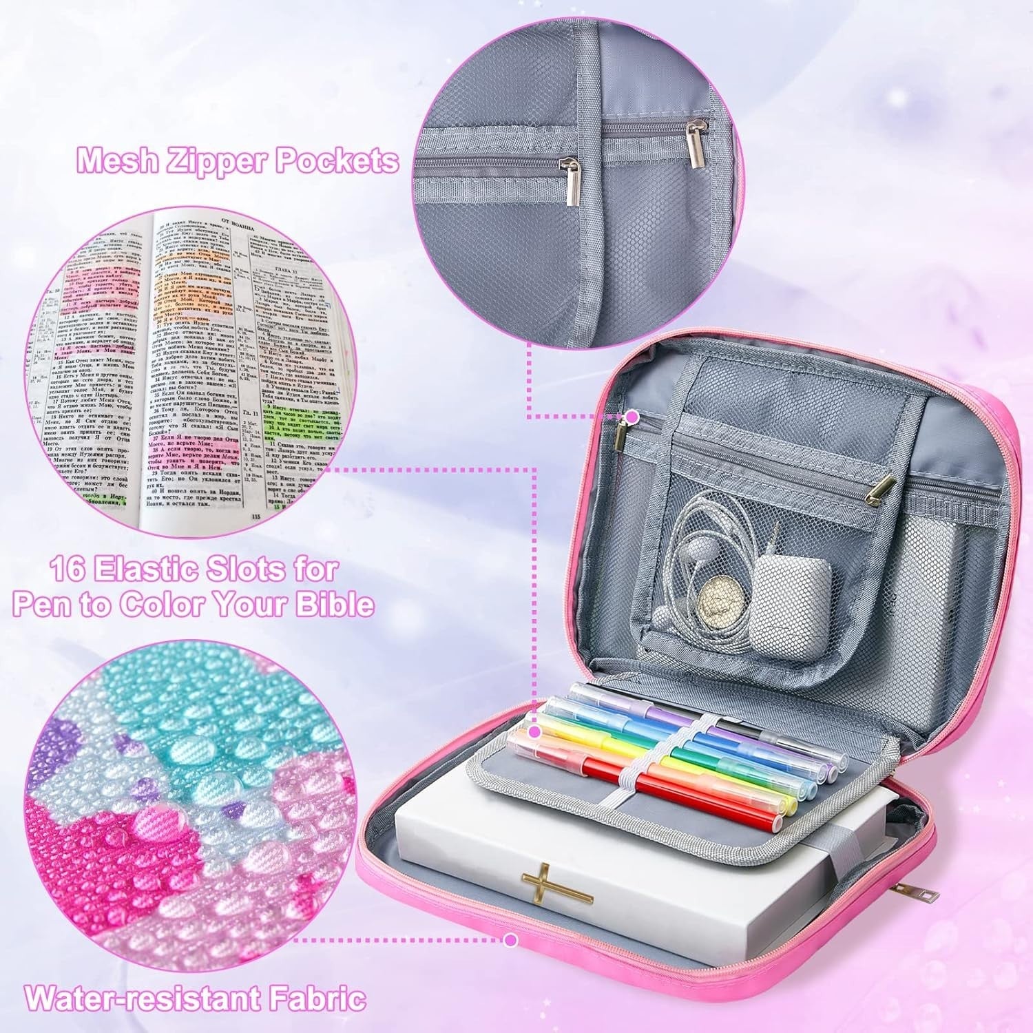 Bible Cover Case for Women Girls Kids Bible Case Large Bible Tote Bag with Handl