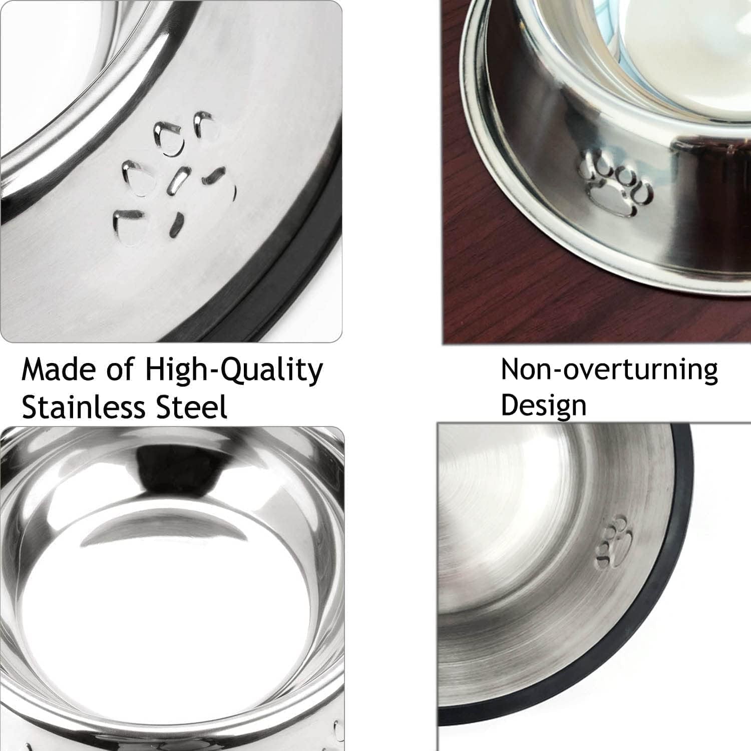 2 Stainless Steel Dog Bowls, Puppy Kitten Feeding Bowls, Shallow Cat Dish with Rubber Base, Mini and Small Pet Feeder Food Water Plate (S-11Oz)