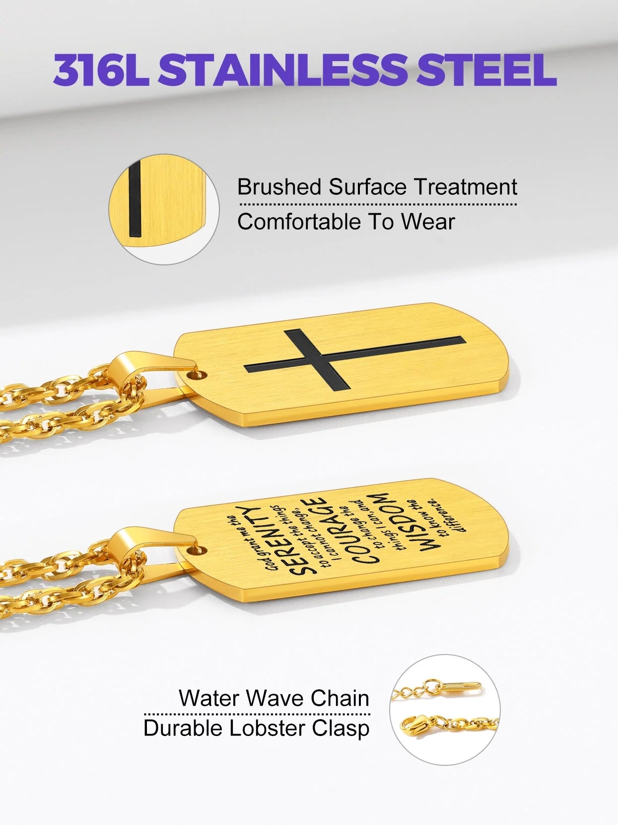 Cross Necklace for Men Stainless Steel Dog Tag Bible Verse Gold Plated Pendant Chain Christmas Jewelry Gifts for Son