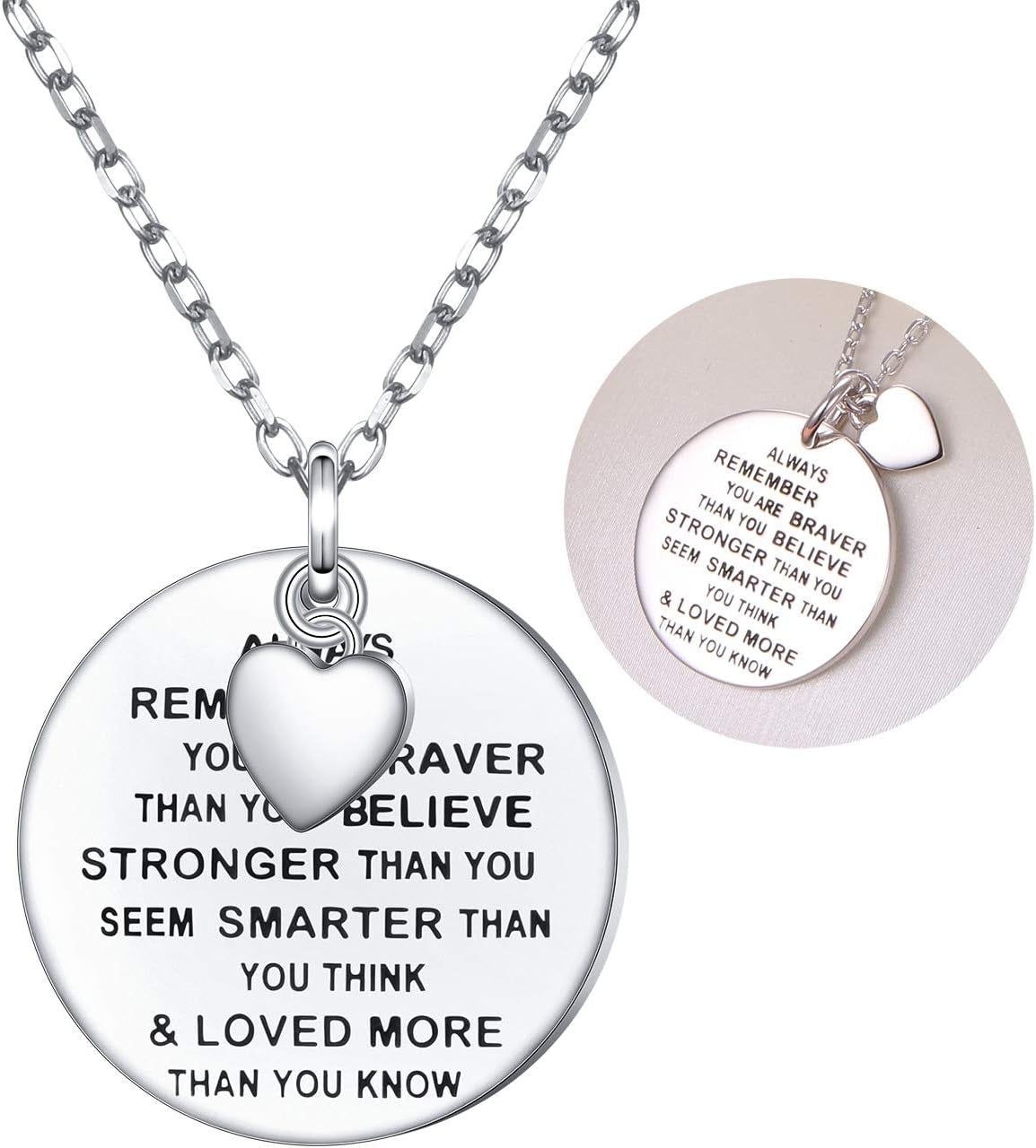 S925 Sterling Silver Inspirational Robin Motivational Bible Verse Pendant Necklace for Women Teen Braver Stronger Smarter Jewelry