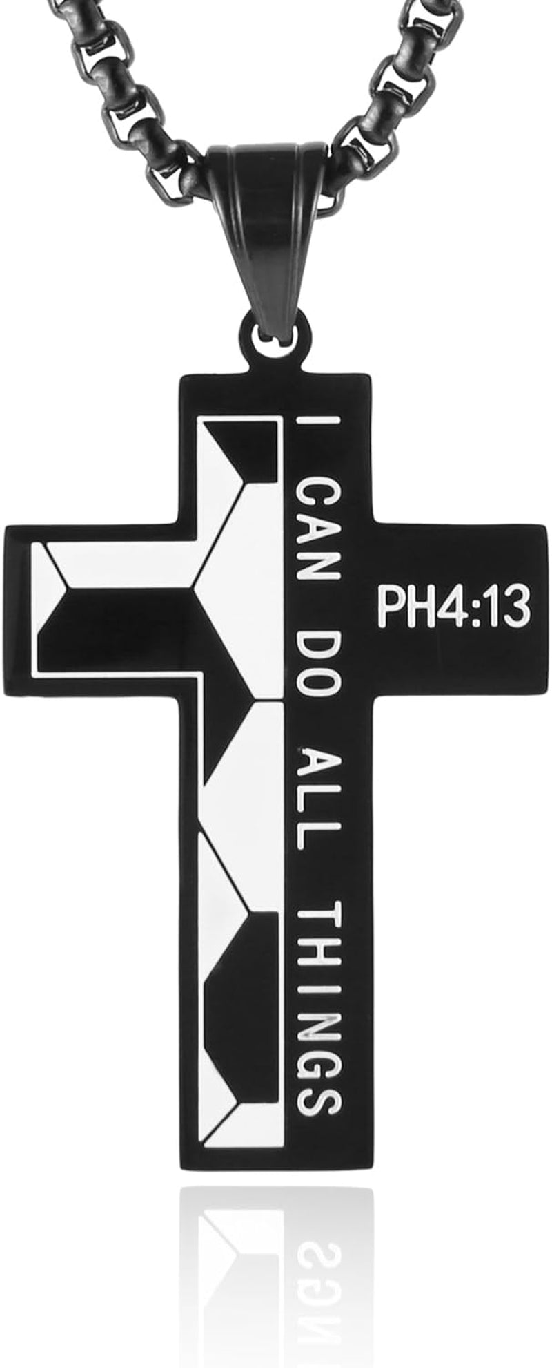 Stainless Steel Soccer Cross Necklace for Bible Necklace for Men PH 4:13 I CAN DO All THINGS