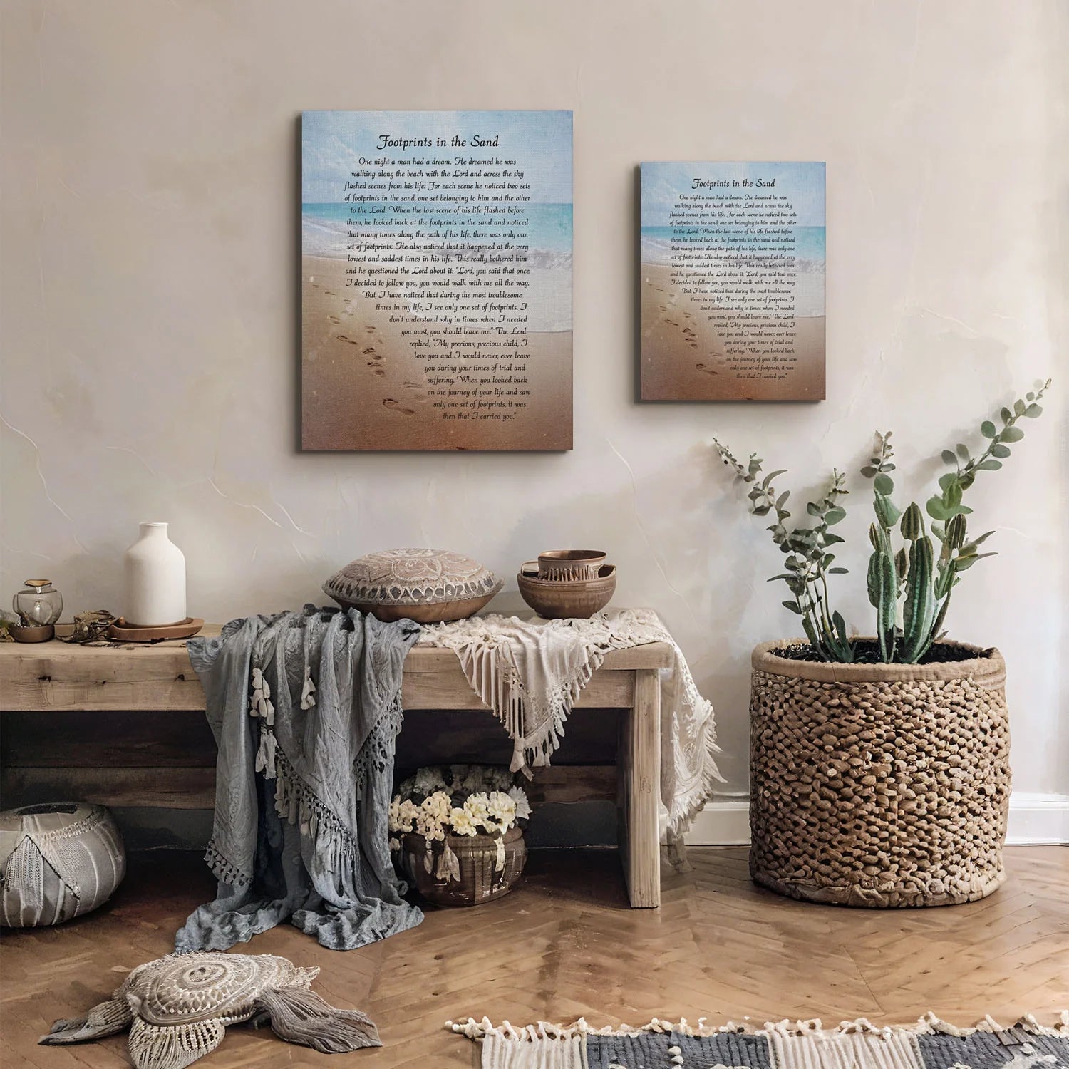 Footprints in the Sand Inspirational Wall Art, Beach Decor, Christian Gifts for Women and Men, Christian Wall Decor, Get Well Soon, Encouraging Scripture Wall Art, Sympathy Gift , 16X20