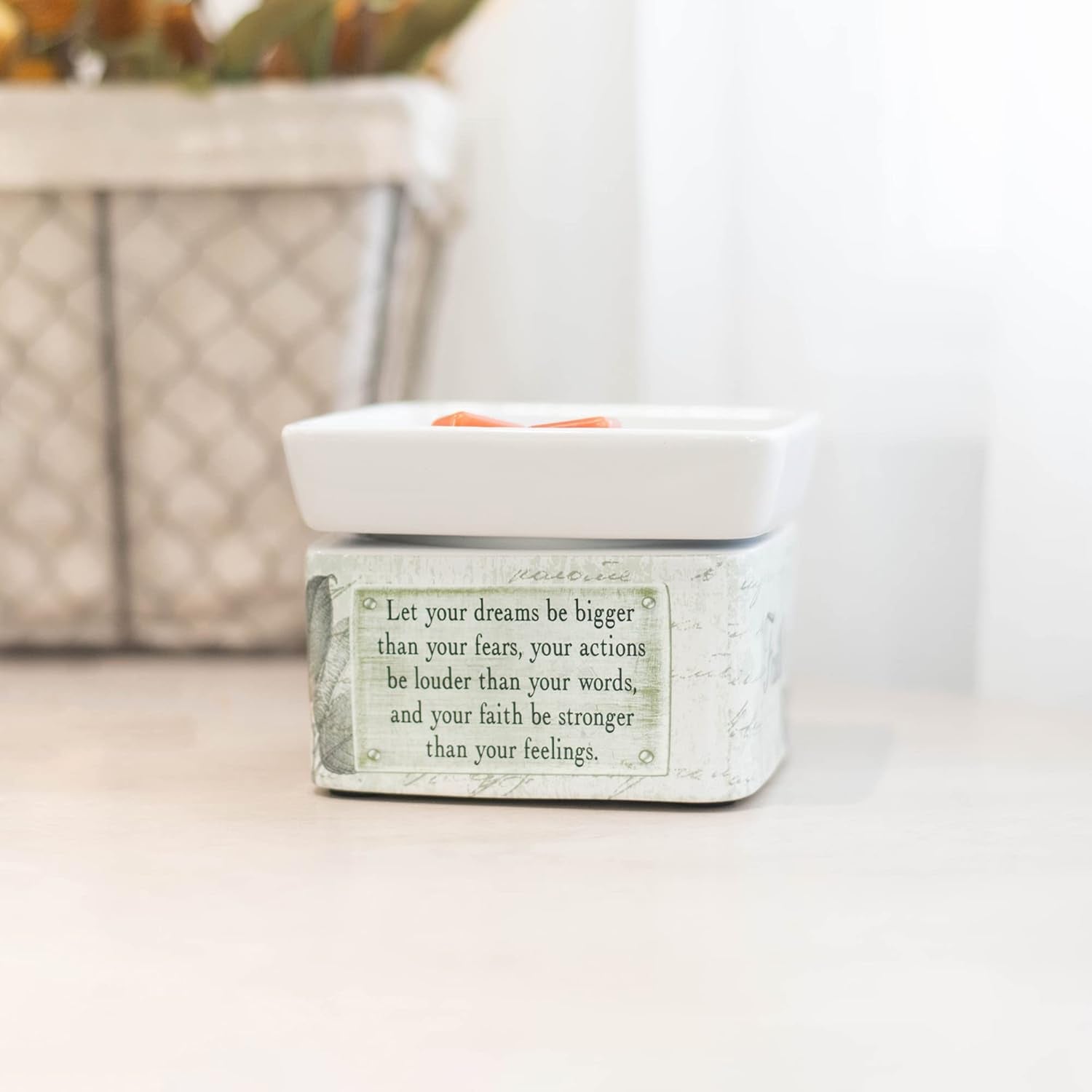 Dream Actions Faith Stronger Stoneware Electric 2 in 1 Jar Candle and Wax Tart Oil Warmer