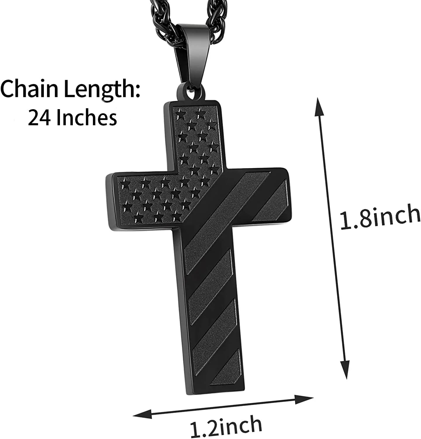 Cross Necklace for Men Stainless Steel Cross Pendant Chain American Flag USA Country Necklaces Religious Christian Jewelry Gifts Black