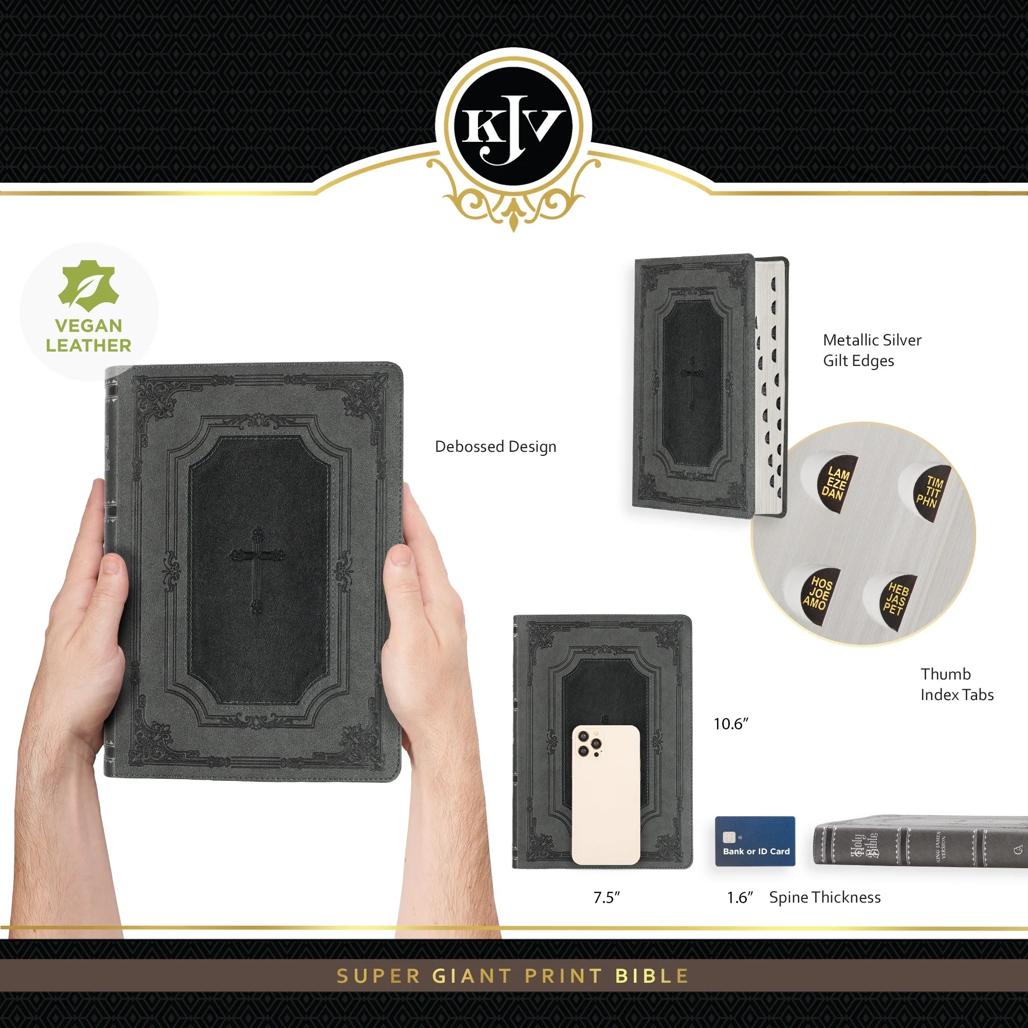 KJV Holy Bible, Super Giant Print Faux Leather Red Letter Edition - Thumb Index & Ribbon Marker, King James Version, Gray/Black