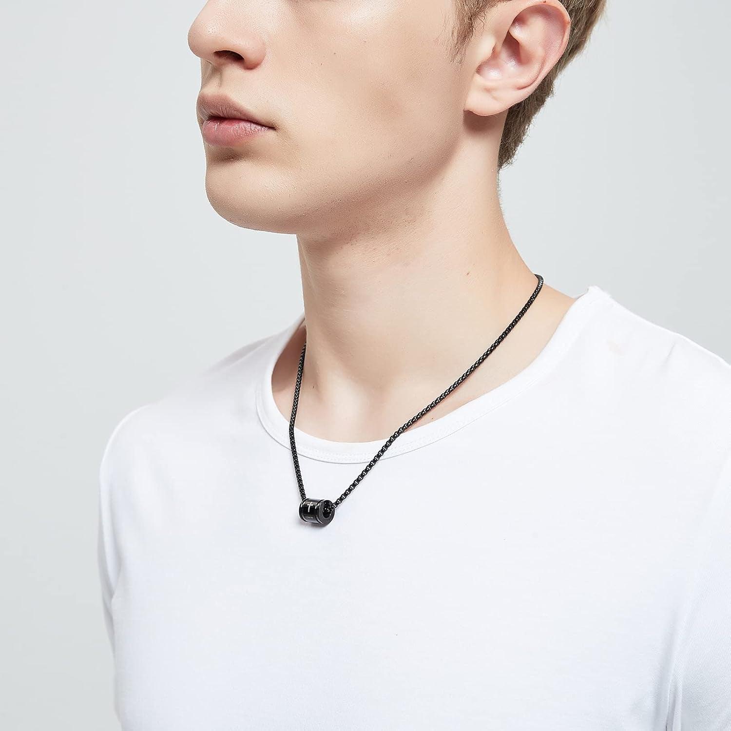 Cross Necklace for Men Stainless Steel Crucifix Lord'S Prayer Pendant Necklace 20 Inch Chain