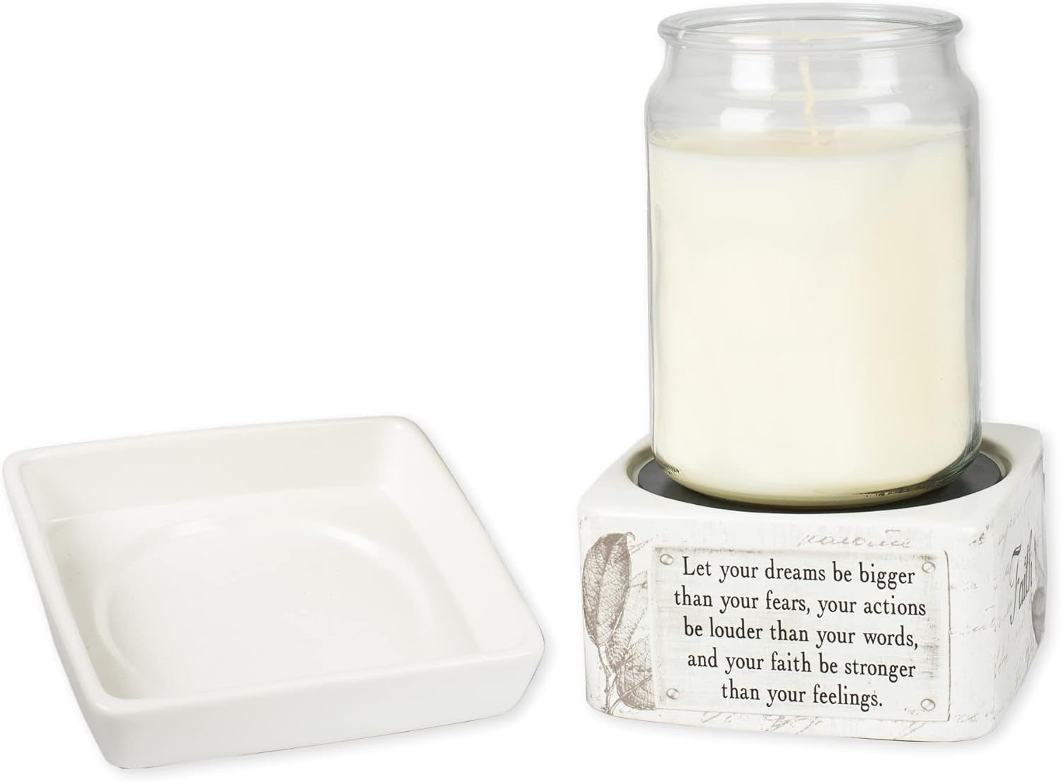 Dream Actions Faith Stronger Stoneware Electric 2 in 1 Jar Candle and Wax Tart Oil Warmer