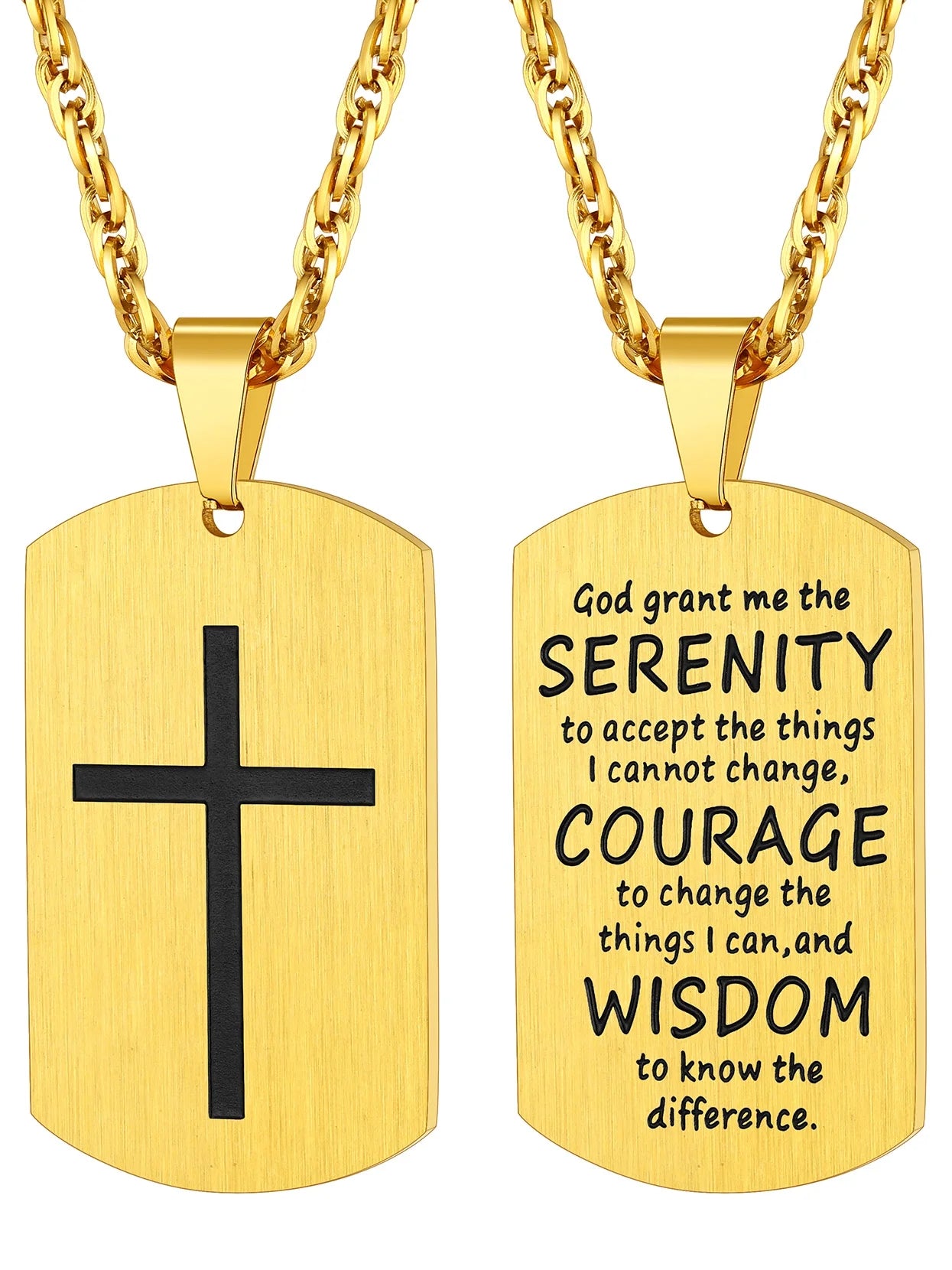 Cross Necklace for Men Stainless Steel Dog Tag Bible Verse Gold Plated Pendant Chain Christmas Jewelry Gifts for Son