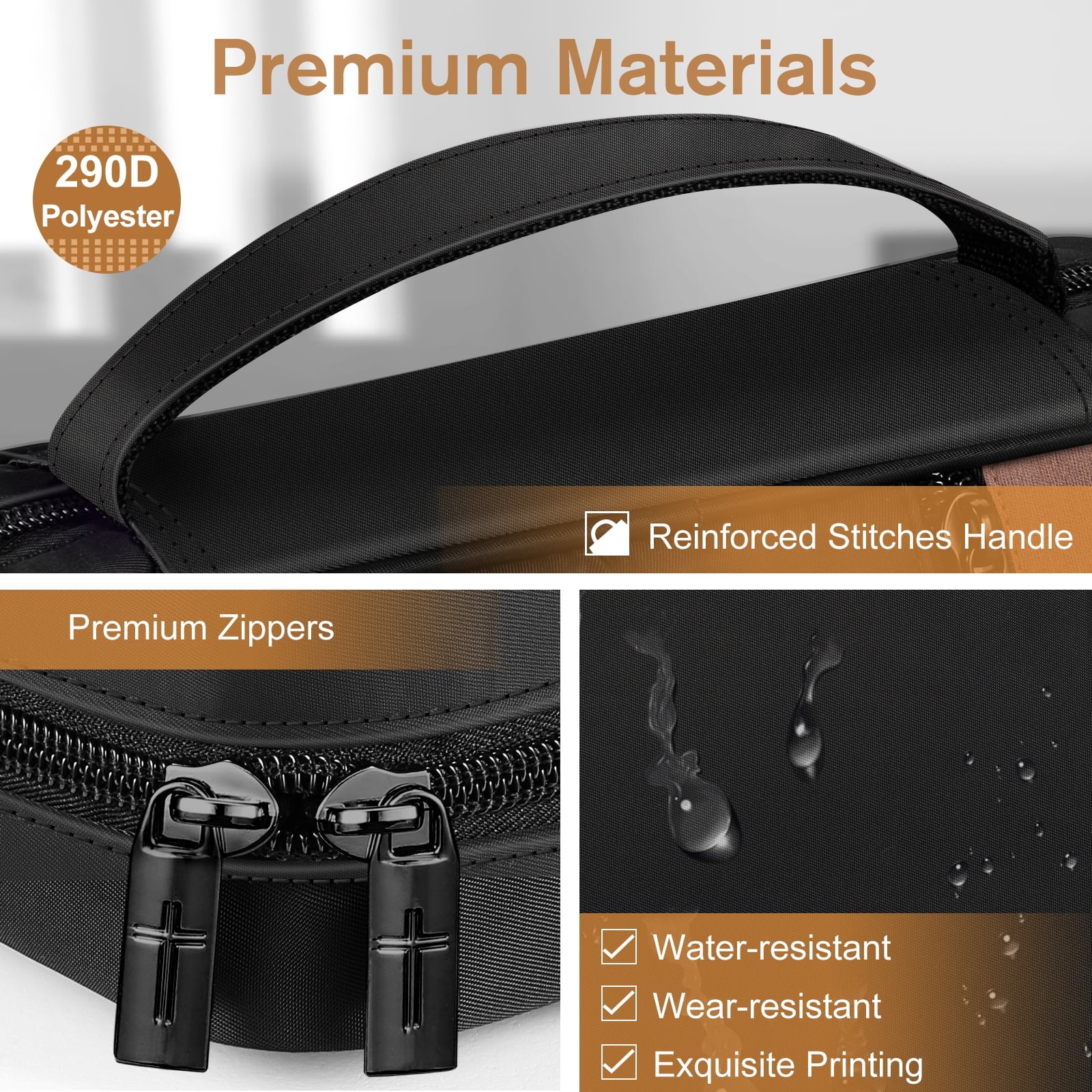 Bible Cover, Carrying Book Case Church Bag Bible Protective with Handle and Zippered Pocket, Perfect Gift for Men Women Father, Black & Brown